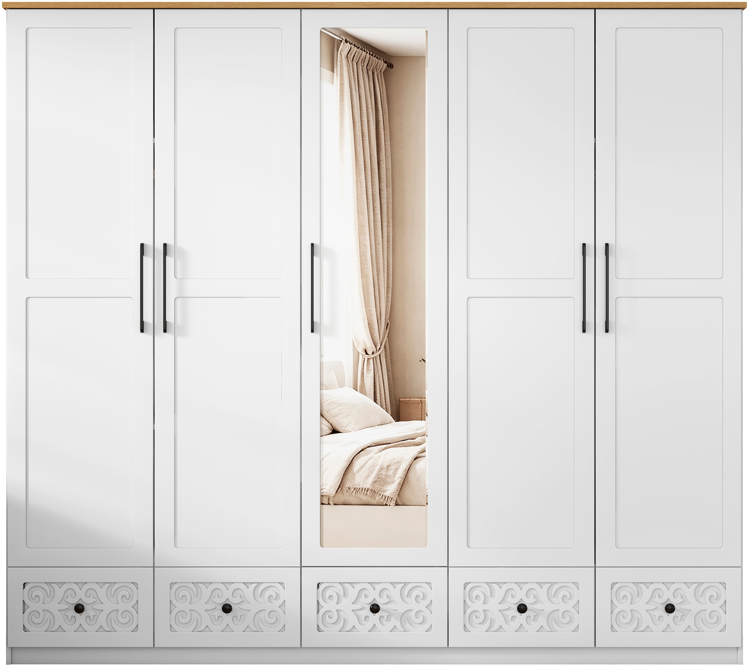 OTTO home Kleiderschrank »EZZON-KS« Landhaus Design Schlafzimmerschrank mit Verzierungen und Spiegel