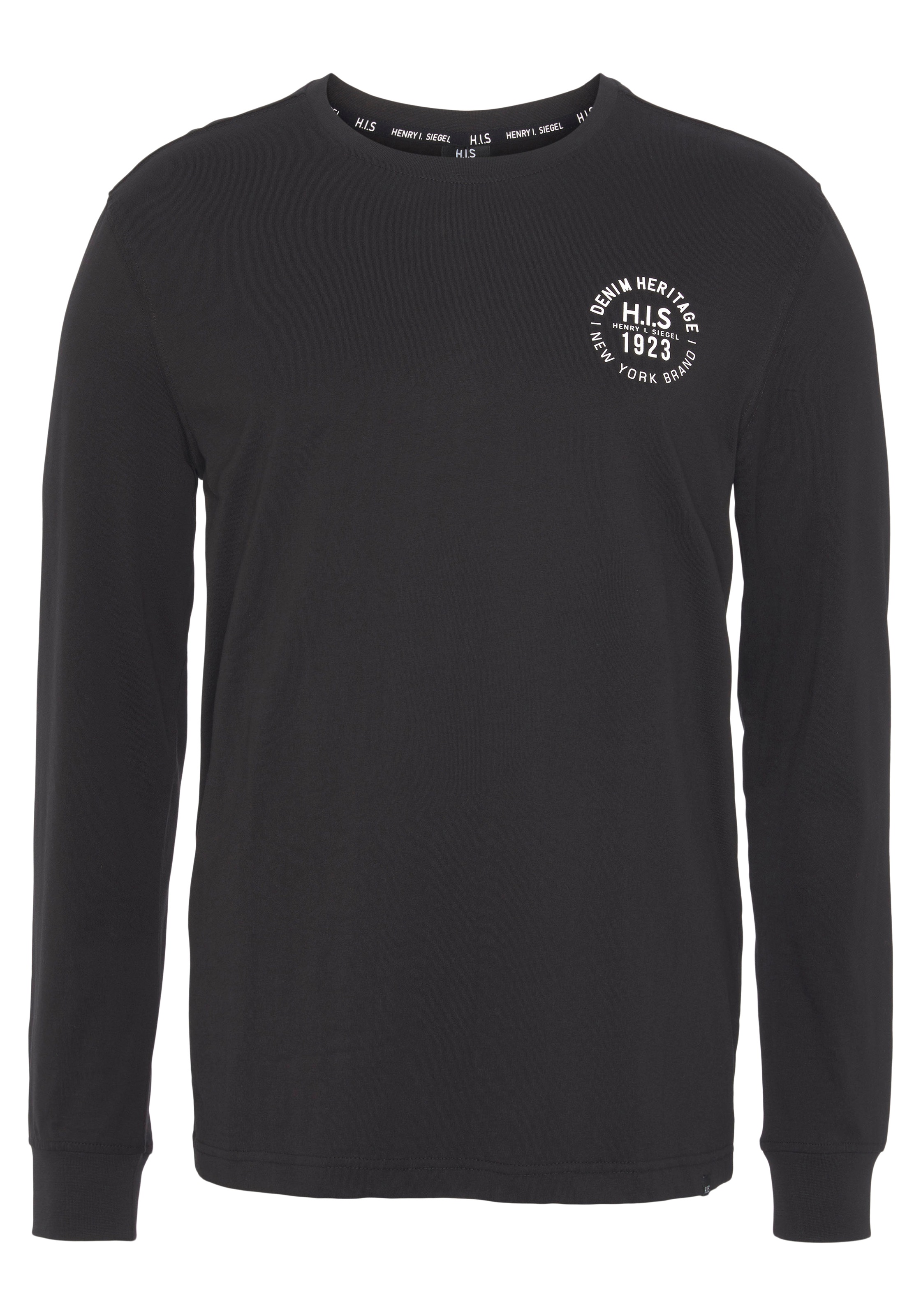 H.I.S Langarmshirt, (Packung, 2 tlg., 2er-Pack), Langarm, bedruckt, Rundhalsausschnitt, aus 100% Baumwolle