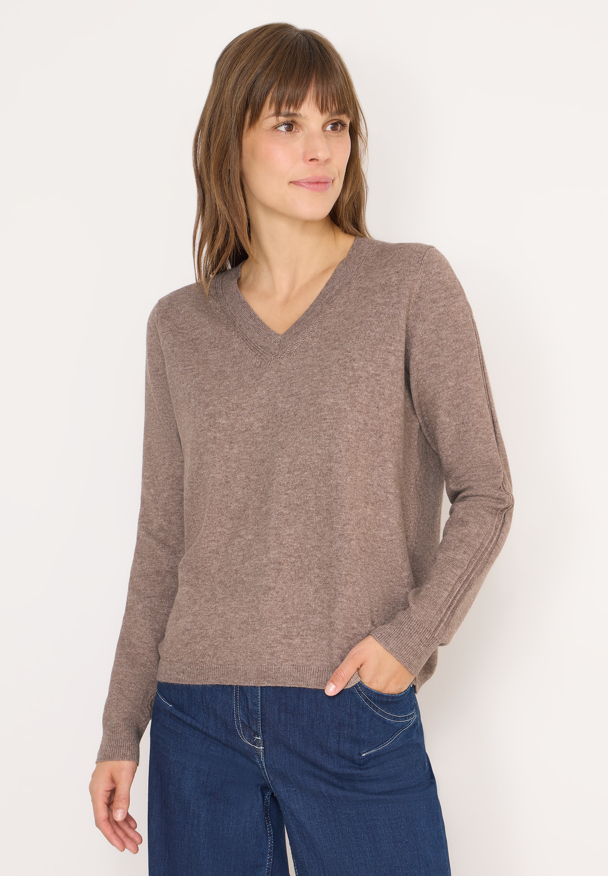 Cecil V-Ausschnitt-Pullover mit Materialmix günstig online kaufen