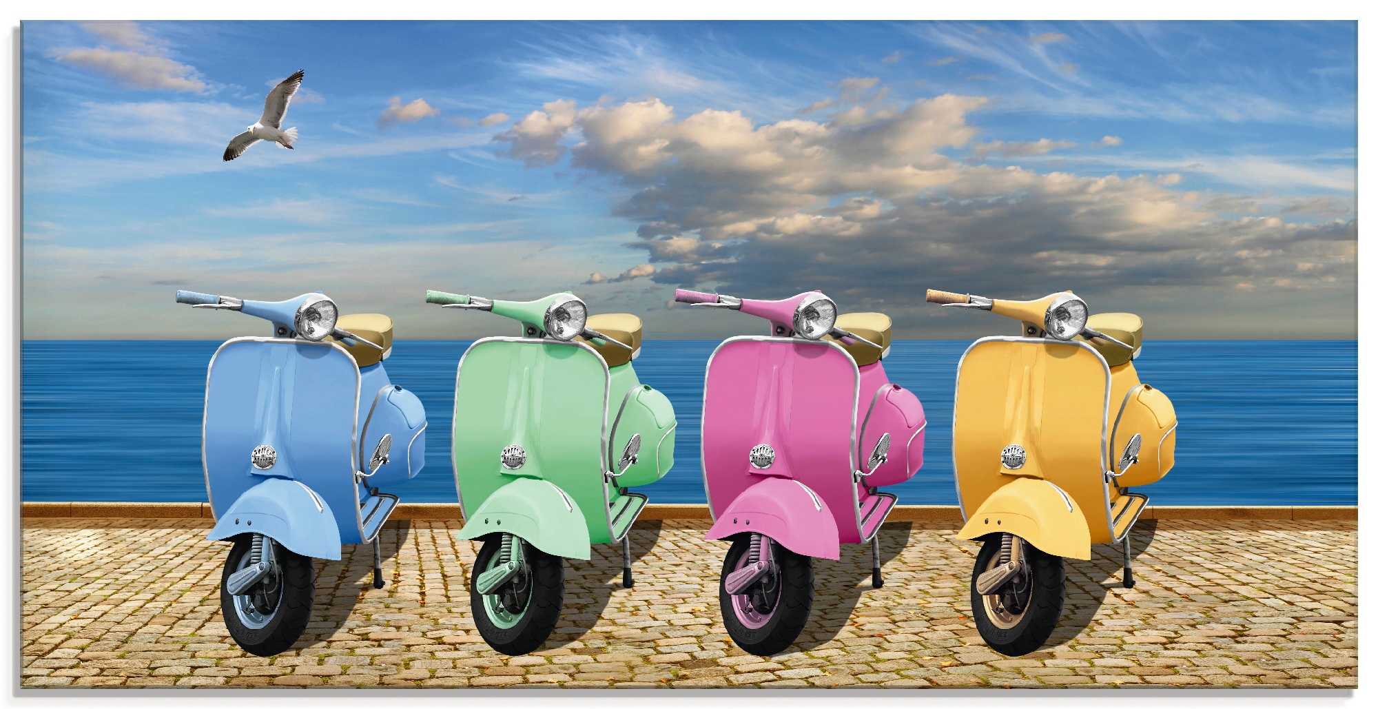 Artland Glasbild "Vespa-Roller in bunten Farben", Motorräder & Roller, (1 St.), in verschiedenen Größen