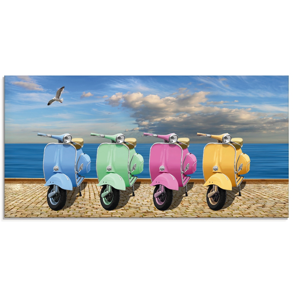 Artland Glasbild »Vespa-Roller in bunten Farben«, Motorräder & Roller, (1 St.), in verschiedenen Größen