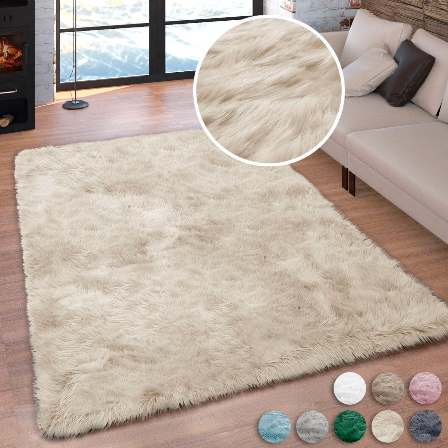 OTTO home Hochflor-Teppich "Valeria, Fellteppich, kuschelig, flauschig" rechteckig 60 mm Höhe Kunstfell, weiche Teppiche, Wohnzimmer, Schlafzimmer, Esszimmer