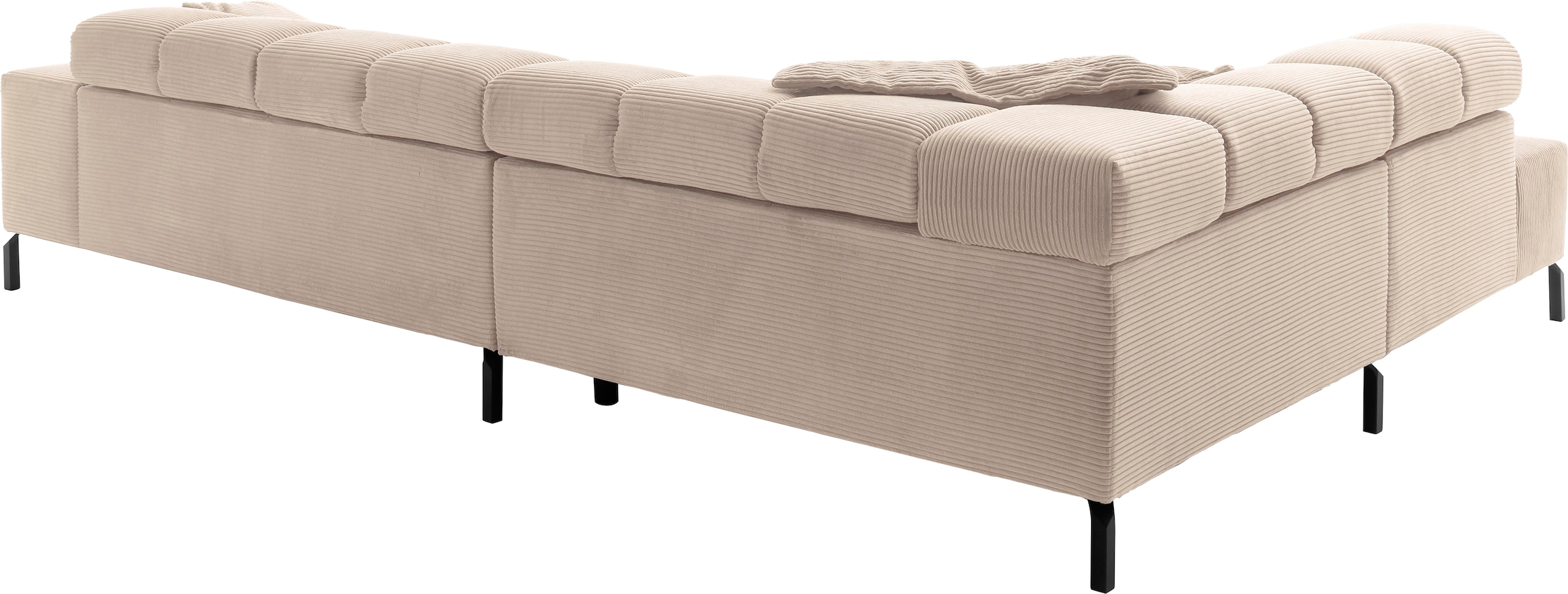INOSIGN Ecksofa »Ancona New, wahlweise motorische Sitztiefenverstellung, auch in Cord«, feine Steppung, mit Kopfteilverstellung, 3 Zierkissen, L-Form