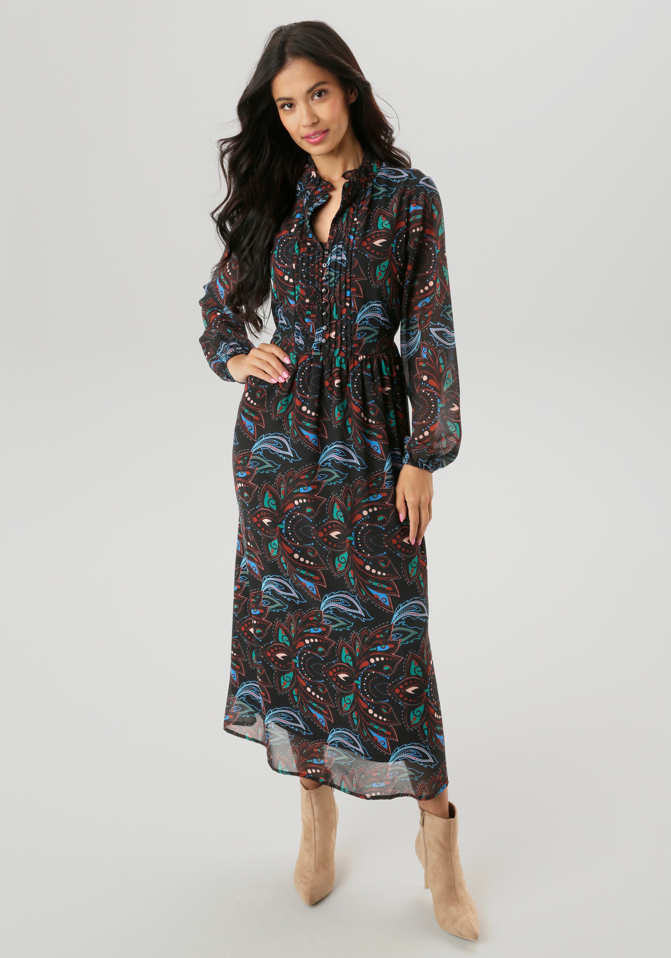 Aniston SELECTED Maxikleid, mit aufwendiger und dekorativer Biesenverarbeitung - NEUE KOLLEKTION
