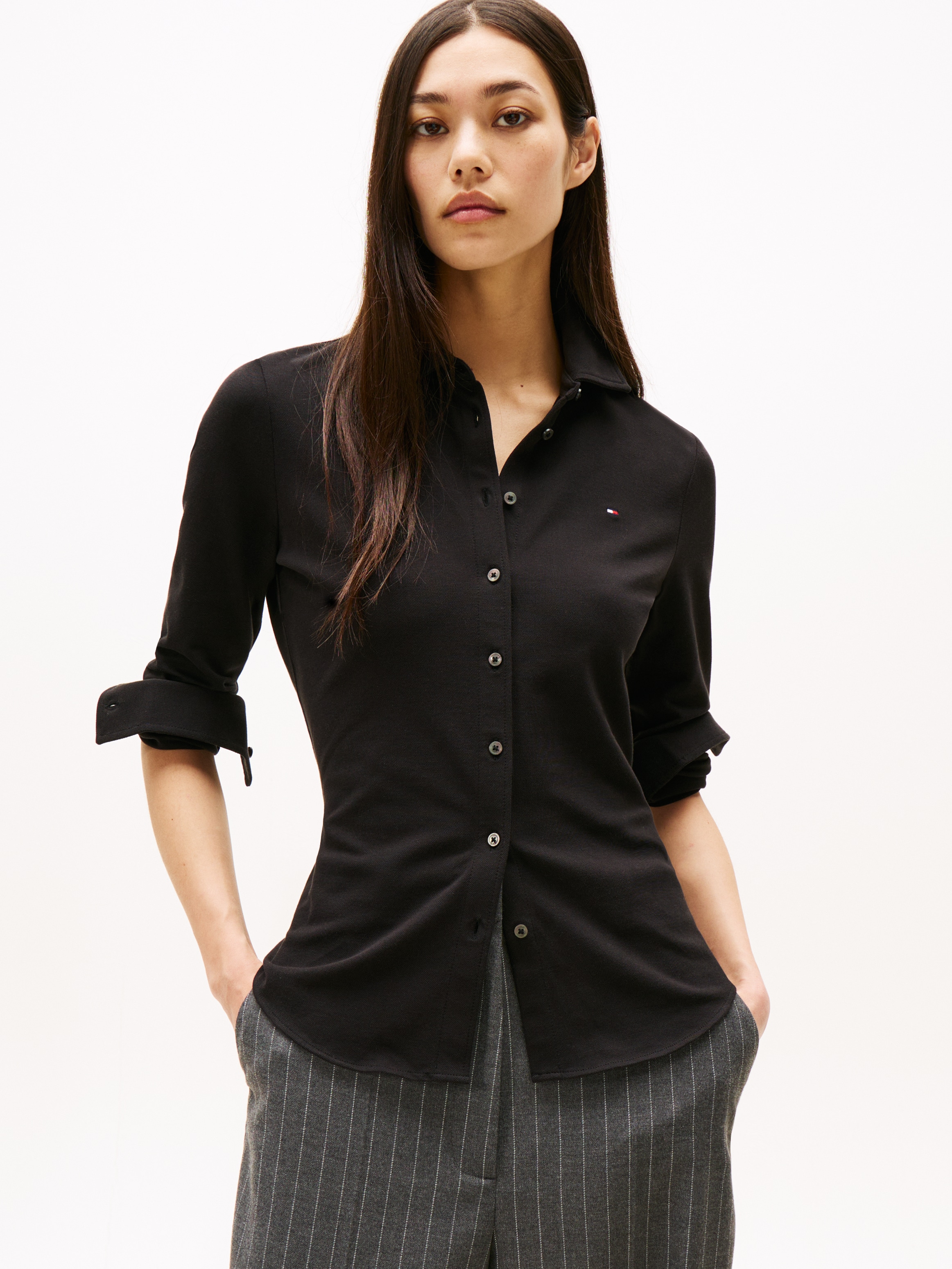 Tommy Hilfiger Poloshirt "1985 SLIM PIQUE BTN DOWN LS mit Polokragen und La günstig online kaufen