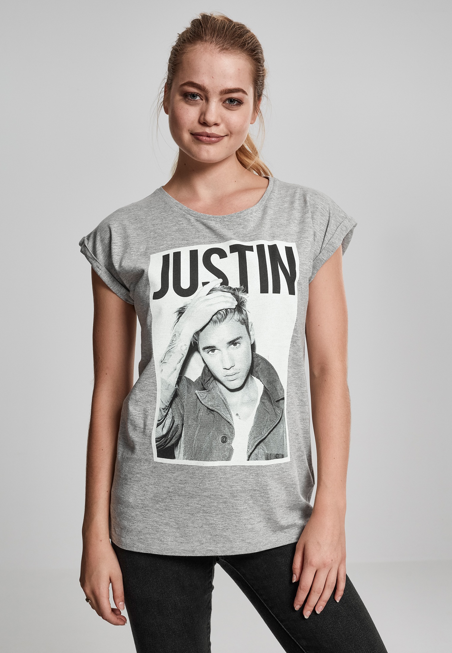 Merchcode Kurzarmshirt »Damen Ladies Justin Bieber Tee«, (1 tlg.)