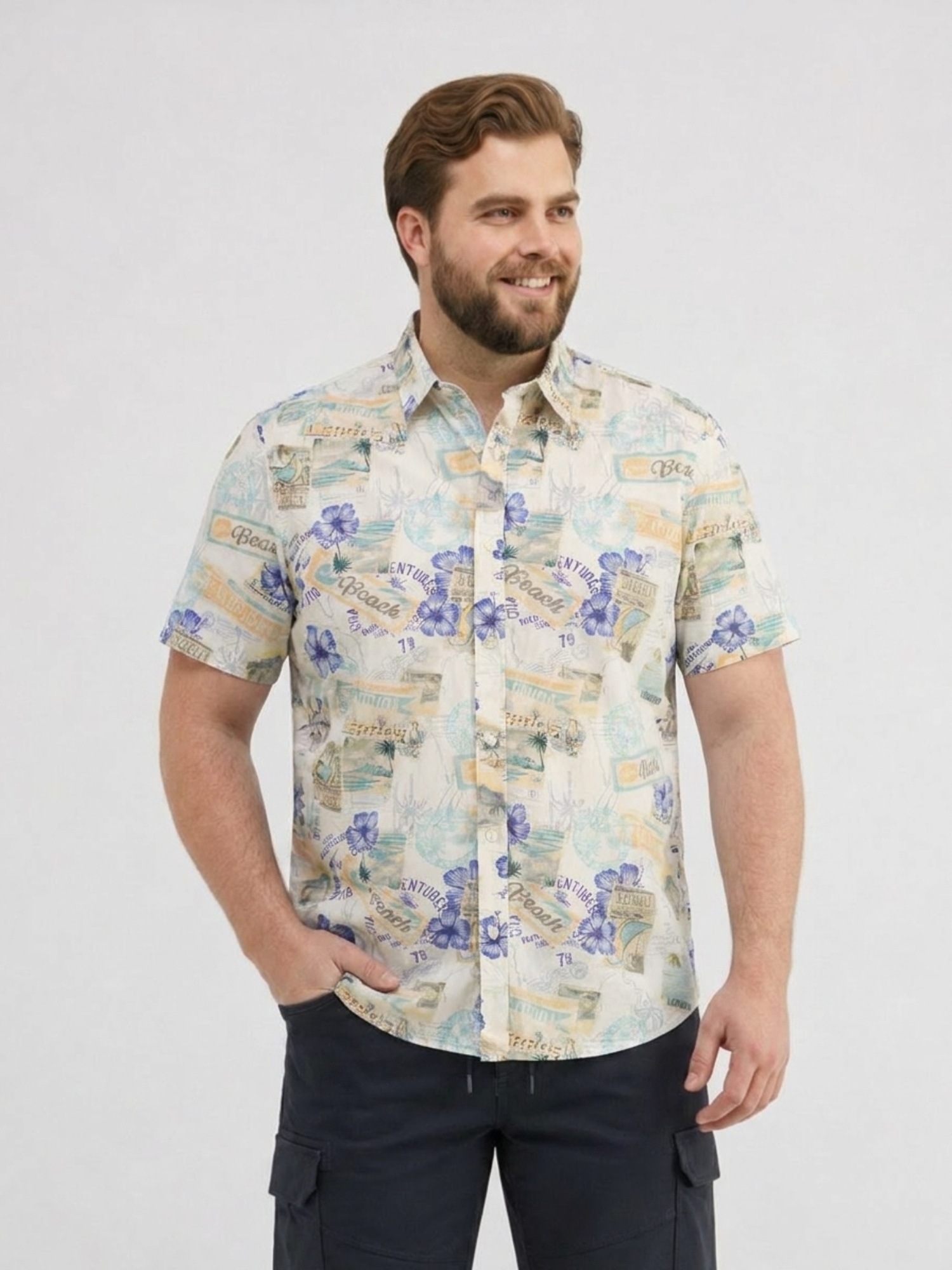 Lerros Kurzarmhemd "Sommerliches Kurzarmhemd Im Hawaii-Look, Große Größen"
