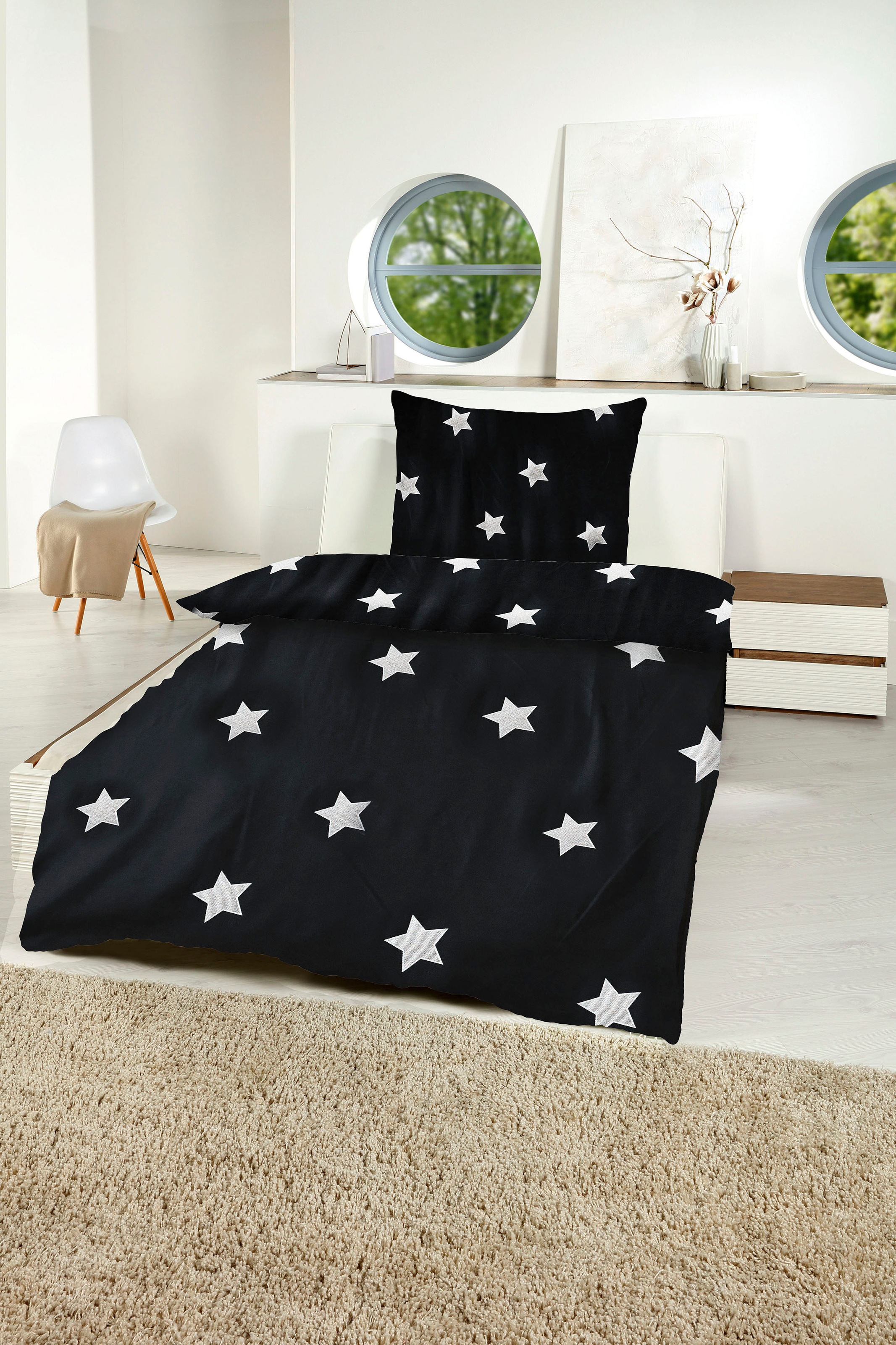 Gold-Line Bettwäsche "Metallic Sterne" 2 Stk. tlg. hochwertiger Metallicdru günstig online kaufen