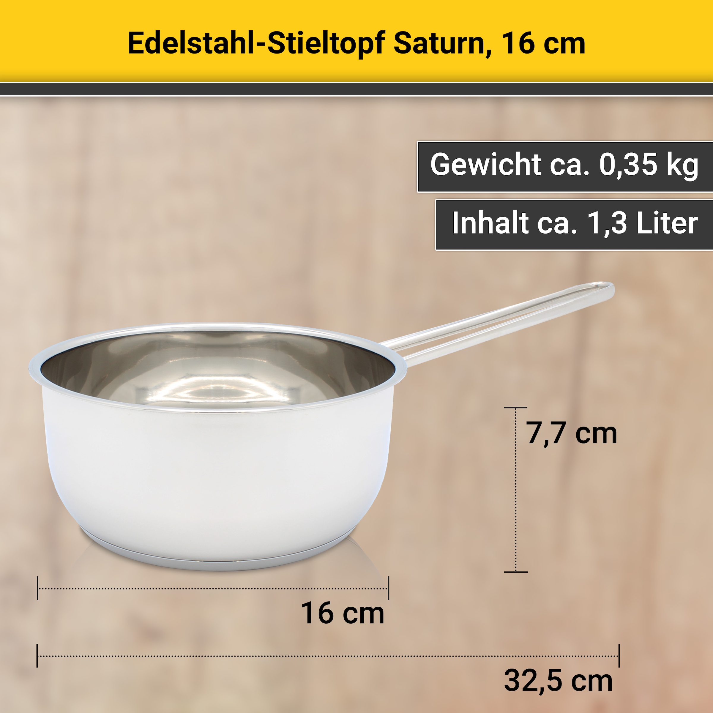 Krüger Kasserolle »Saturn«, Edelstahl, (1 tlg.), Ø 16 cm, Glasdeckel für praktisches Sichtkochen