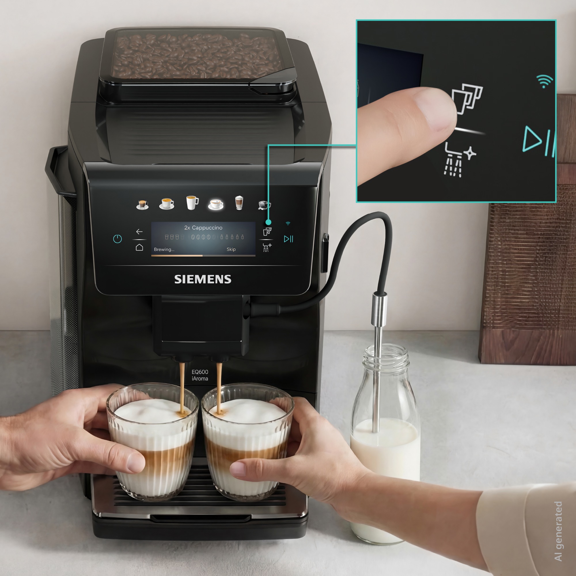 SIEMENS Kaffeevollautomat »EQ600 TP601E09, 6 Getränke, XL-Getränke, bis zu 480ml, Kannenfunktion« Doppeltassenfunktion,Keramikmahlwerk, entnehmbare Brüheinheit, Schwarz