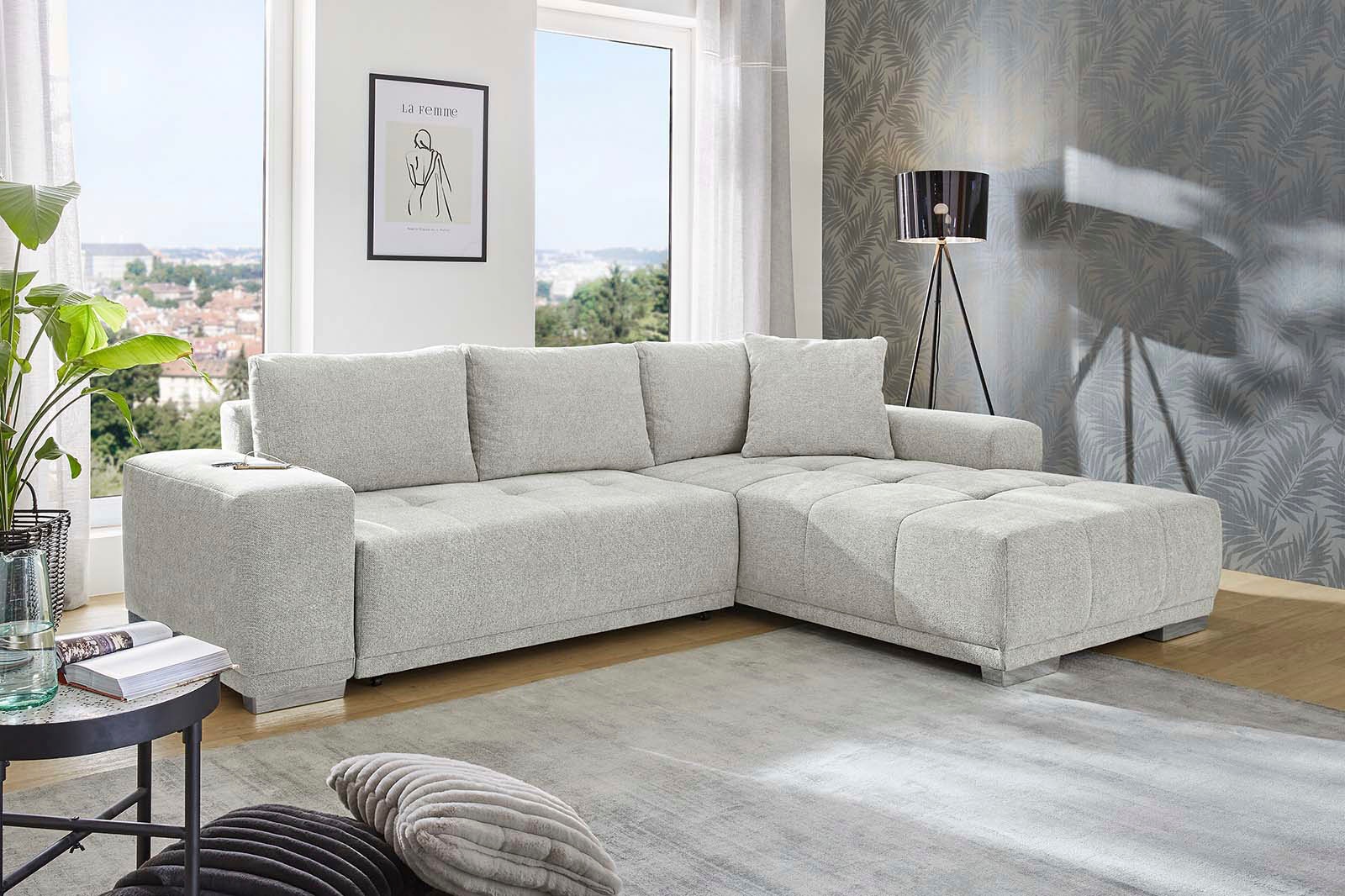 Jockenhöfer Gruppe Ecksofa "Luciano L-Form, B: 282 cm" mit Schlaffunktion, Bettkasten, induktive Ladestation & USB-Anschluss