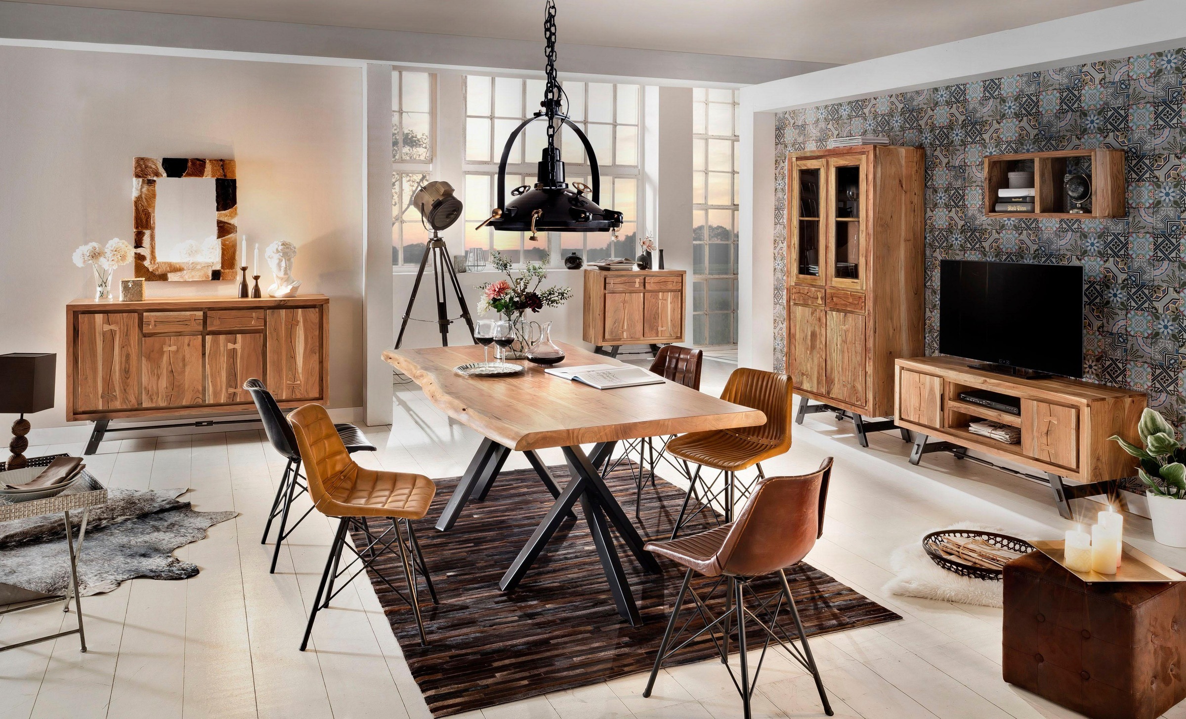 SIT Esstisch »Tables«, mit Baumkante und extravagantem Gestell aus Metall, Vintage