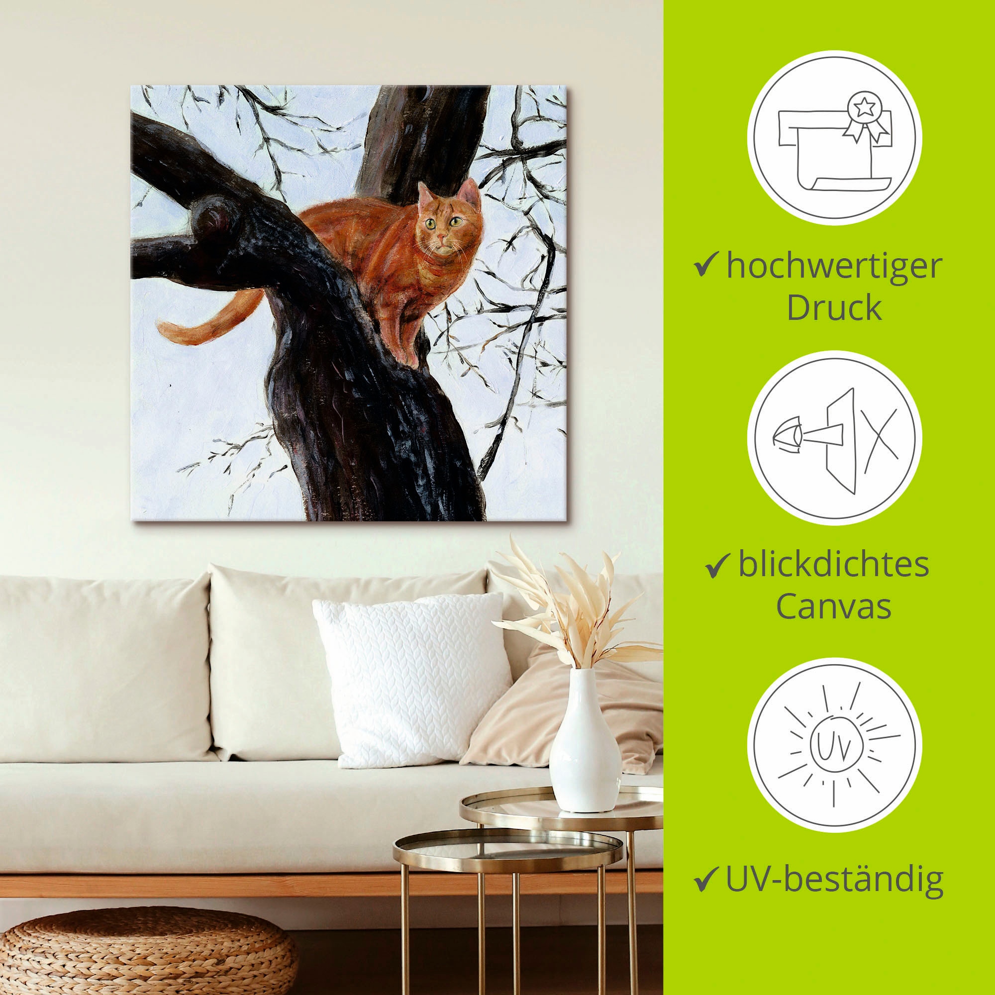 Artland Wandbild »Katze im Baum«, Haustiere, (1 St.), als Leinwandbild, Poster in verschied. Größen