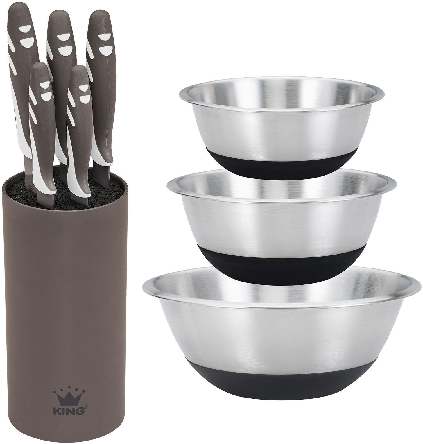 KING Schüssel "ANTHRA STEEL" 9 Stk. aus Edelstahl 3 Schüsseln, 1 Messerbloc günstig online kaufen