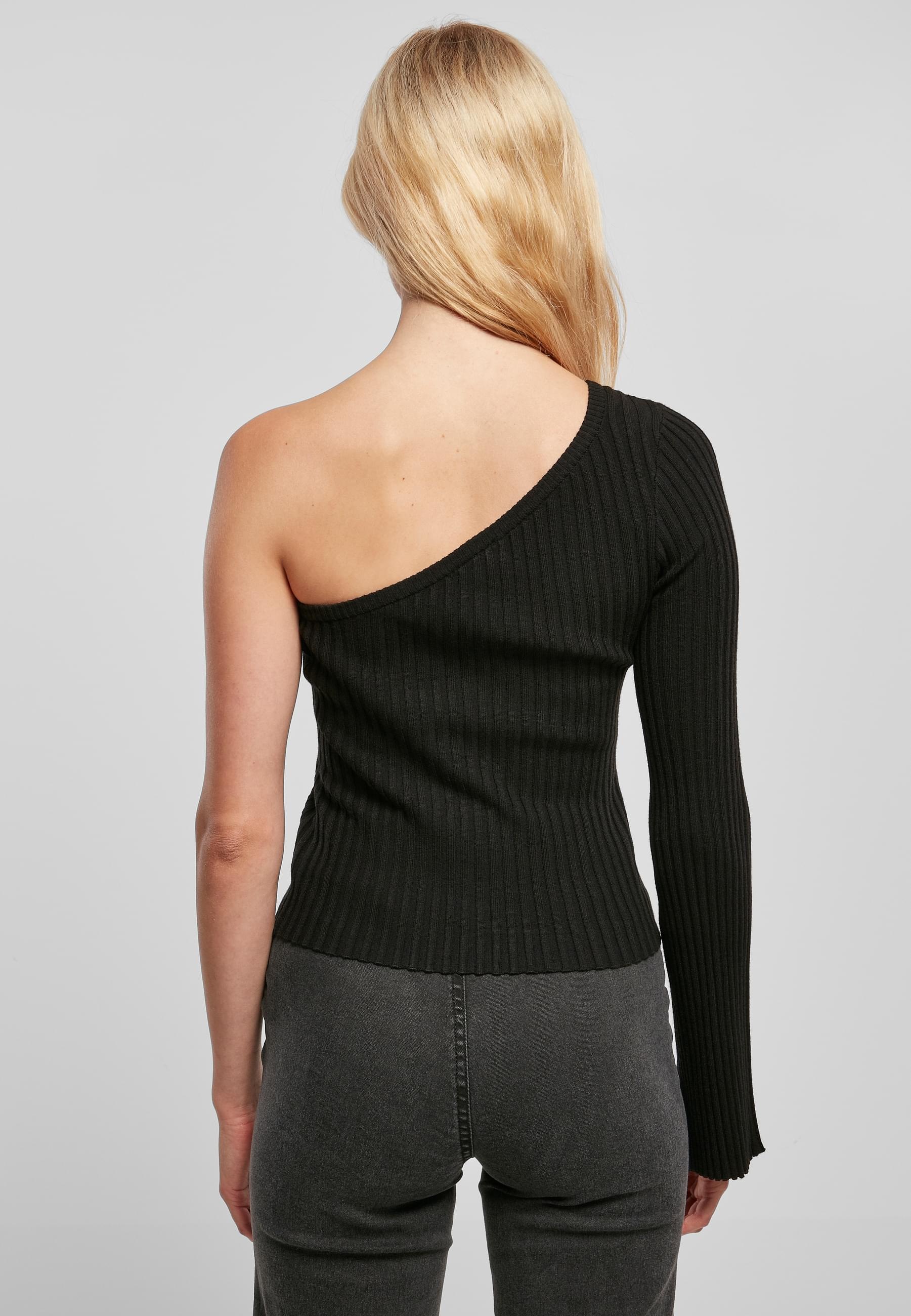 URBAN CLASSICS Rundhalspullover »Urban Classics Damen Ladies Short Rib Knit One Sleeve Sweater«, (1 tlg.)