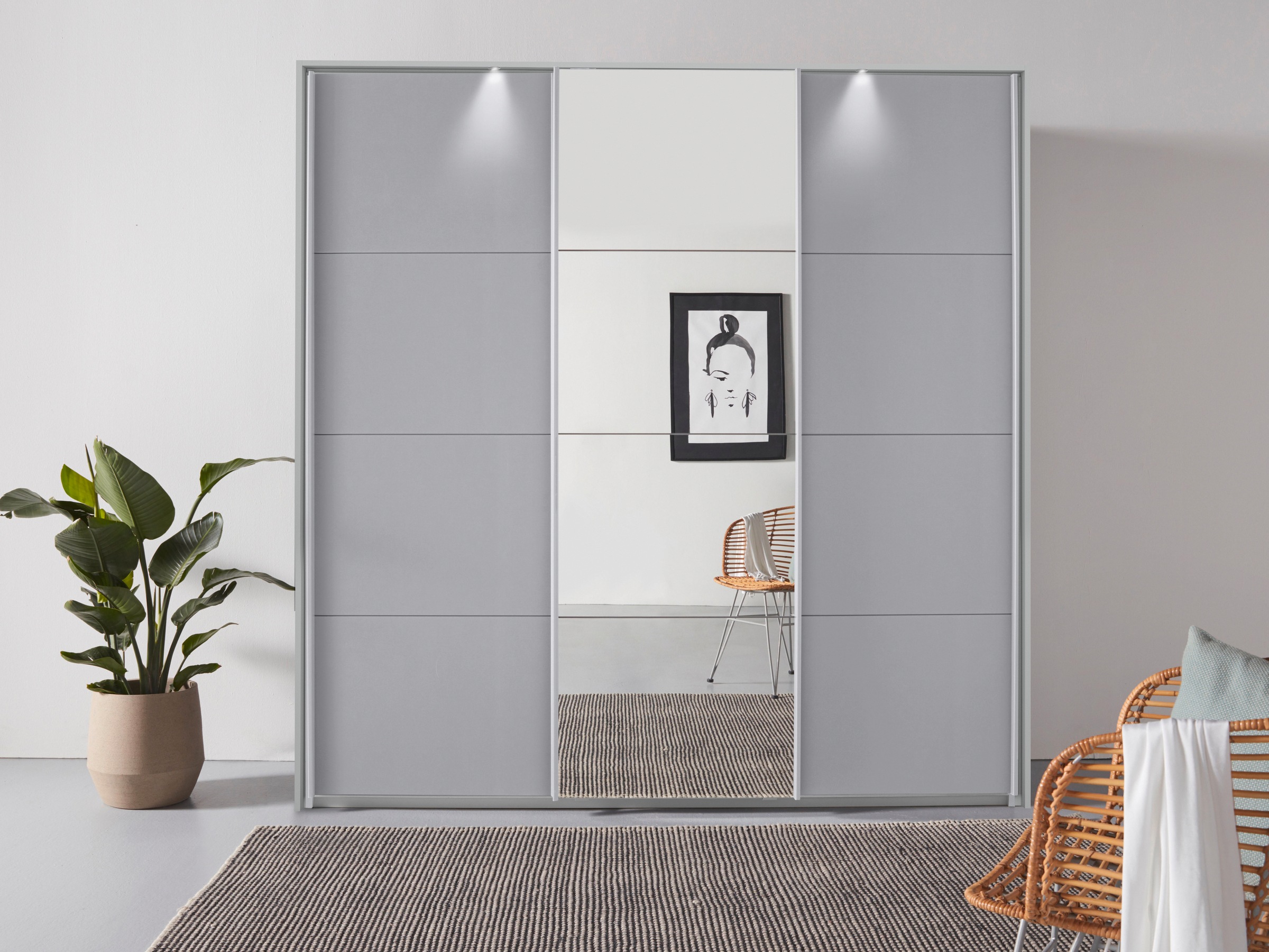 OTTO home "Mehrzweckschrank Aktenschrank Möbel Mietswohnung Schlafzimmer OTELI" Breiten 211/278/323/368 cm Höhen 214/233 cm, inkl. Passepartout optional mit Beleuchtung MADE IN GERMANY