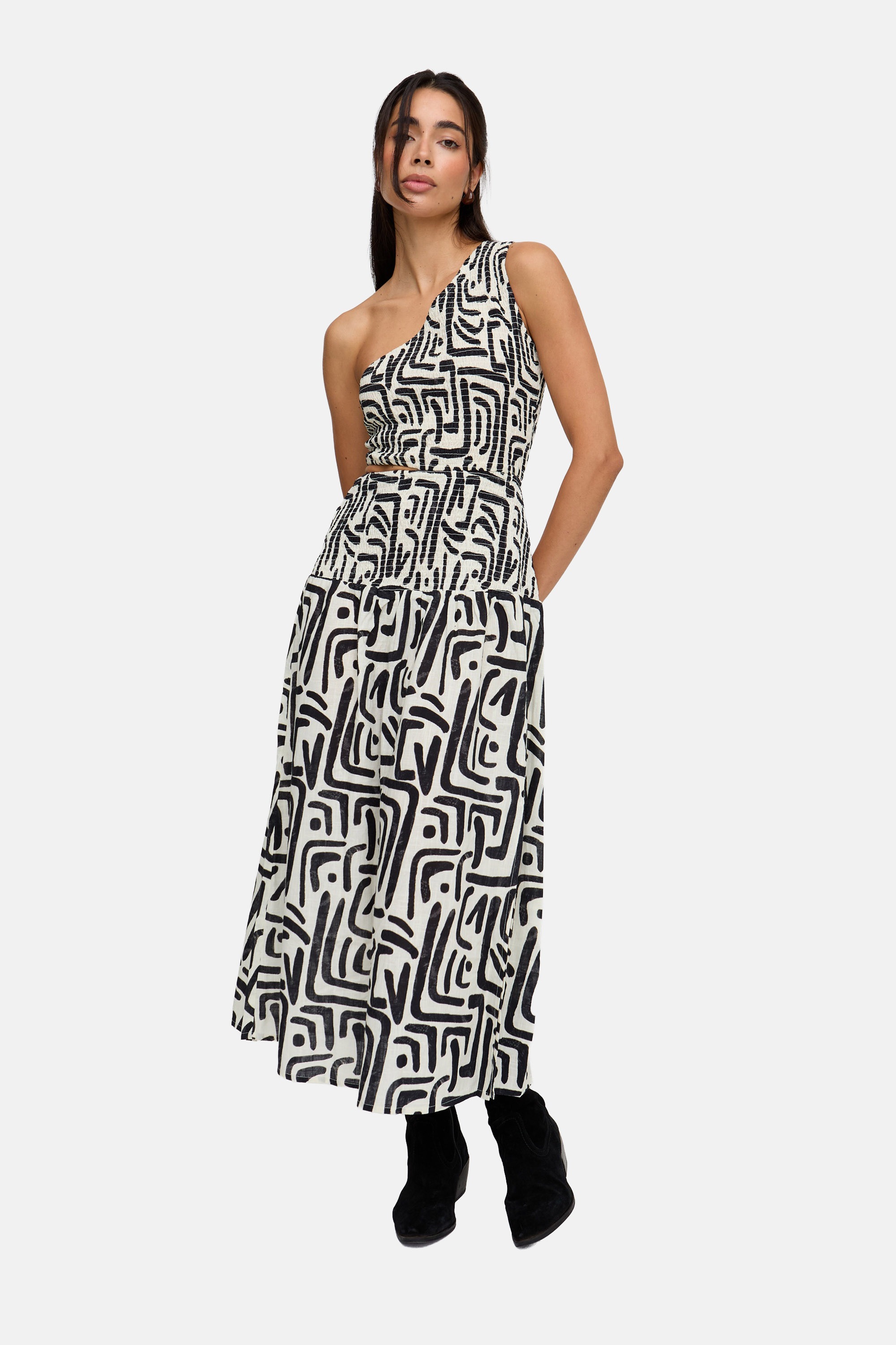 RAFFYA Midikleid »Jazz Jersey One Shoulder Warhol Print Midi Dress Damen«