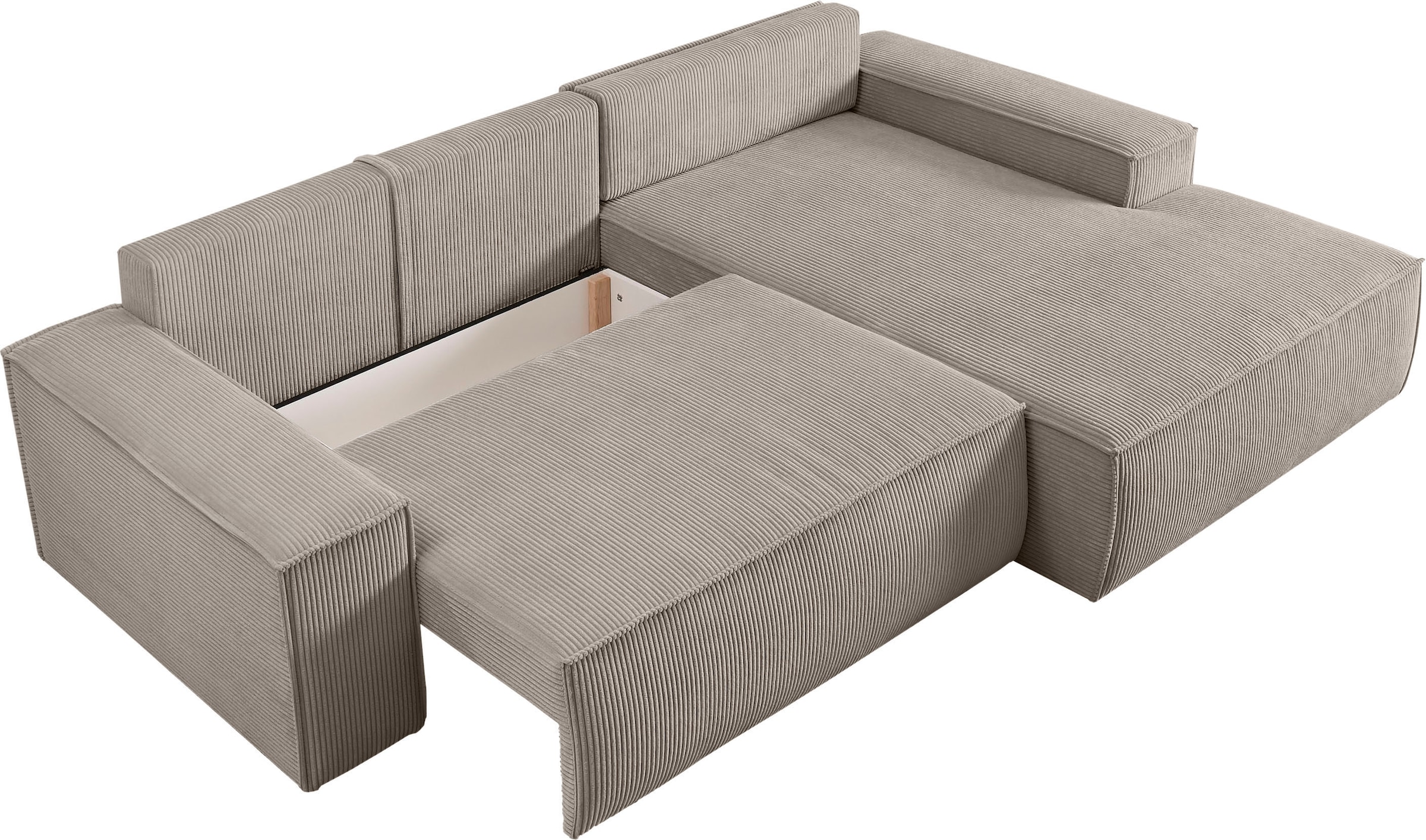 Home affaire Ecksofa »SHERWOOD Schlafsofa 267 cm, L-Form,« Schlaffunktion mit Bettkasten (210x136 cm), Cord, Vintage, Samtvelours