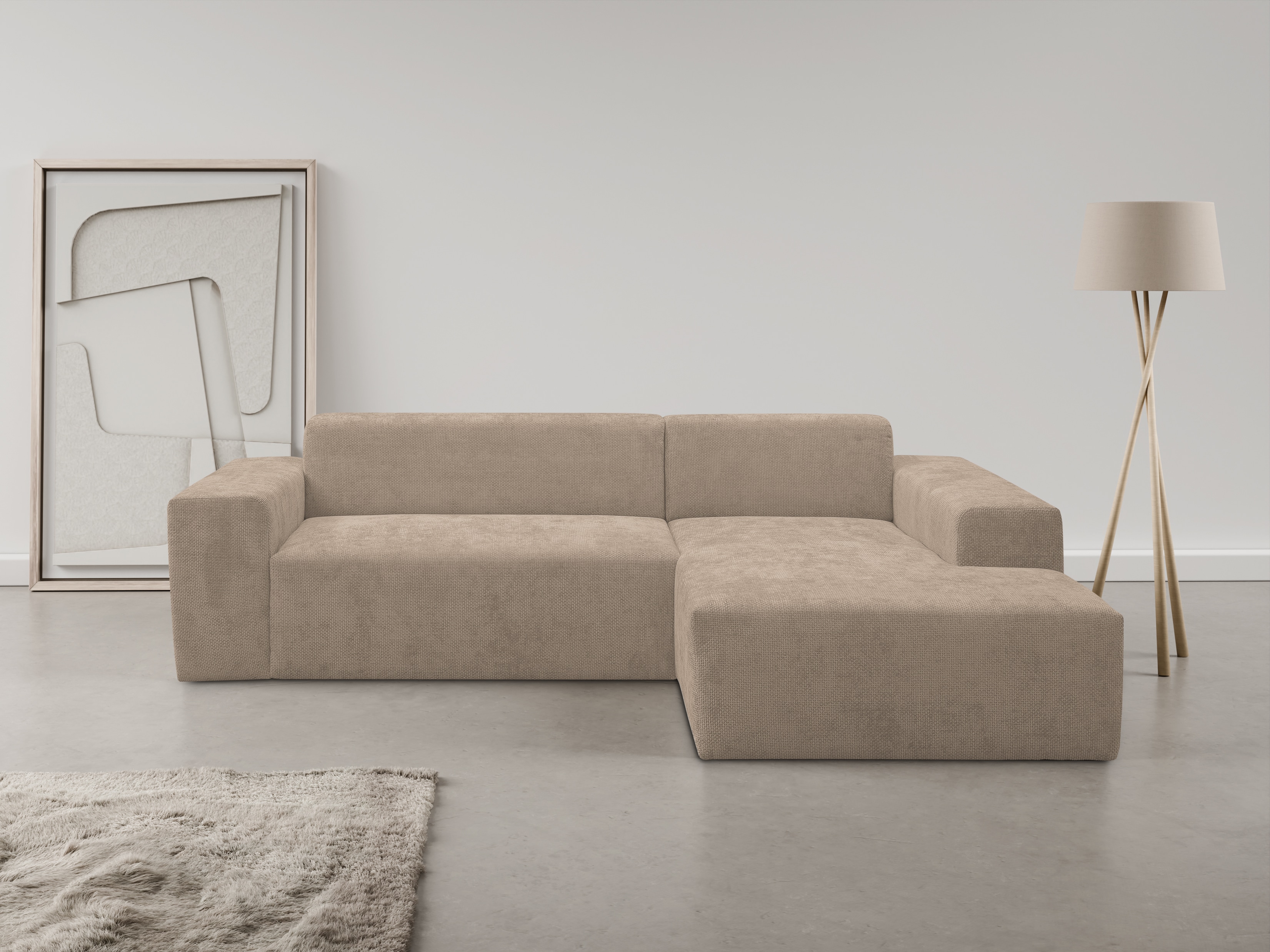 WERK2 Ecksofa "Zeus-L 253 cm breit, bequemes Cord-Sofa in L-Form, urbanes Design" Organische curvy-trend Couch mit großer Komfort-Ottomane