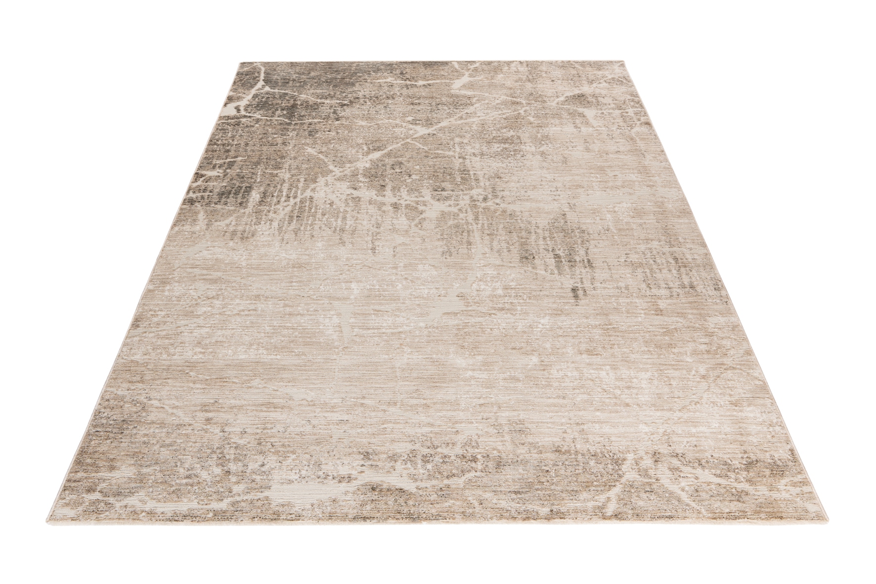 Teppich OBSESSION, B:60cm H:7mm L:110cm, beige, Polyester, Wohnzimmer, Teppiche, "My Everest 427", modernes Marmor Design, mit Fransen, Vintagedesign