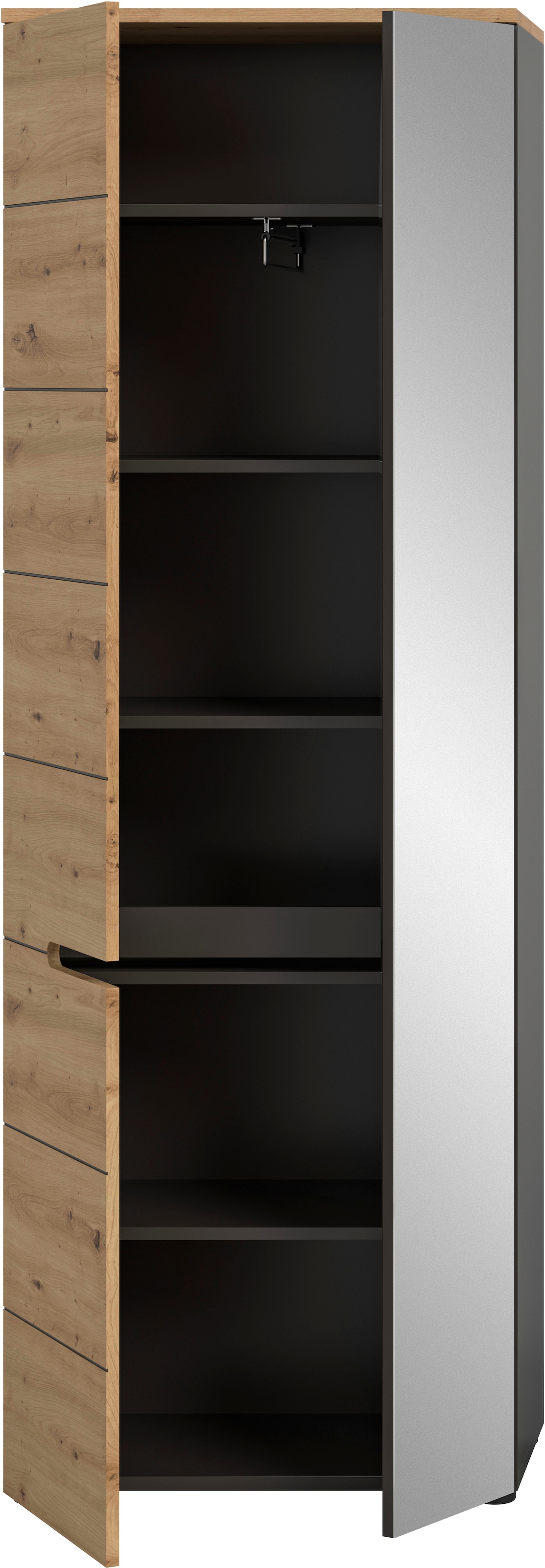 INOSIGN Garderobenschrank »Rehat, Höhe: 190cm, in Basalt grau/ Artisan Eiche, 2 Türen, 6 Fächer«, Garderobe, Flurschrank, Dielenschrank, Kleiderschrank, Garderobenmöbel