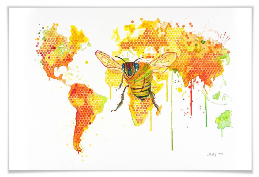 Wall-Art Poster »Bees World«, kaufen Schriftzug, BAUR | Wandposter Wandbild, St.), Poster, (1 Bild