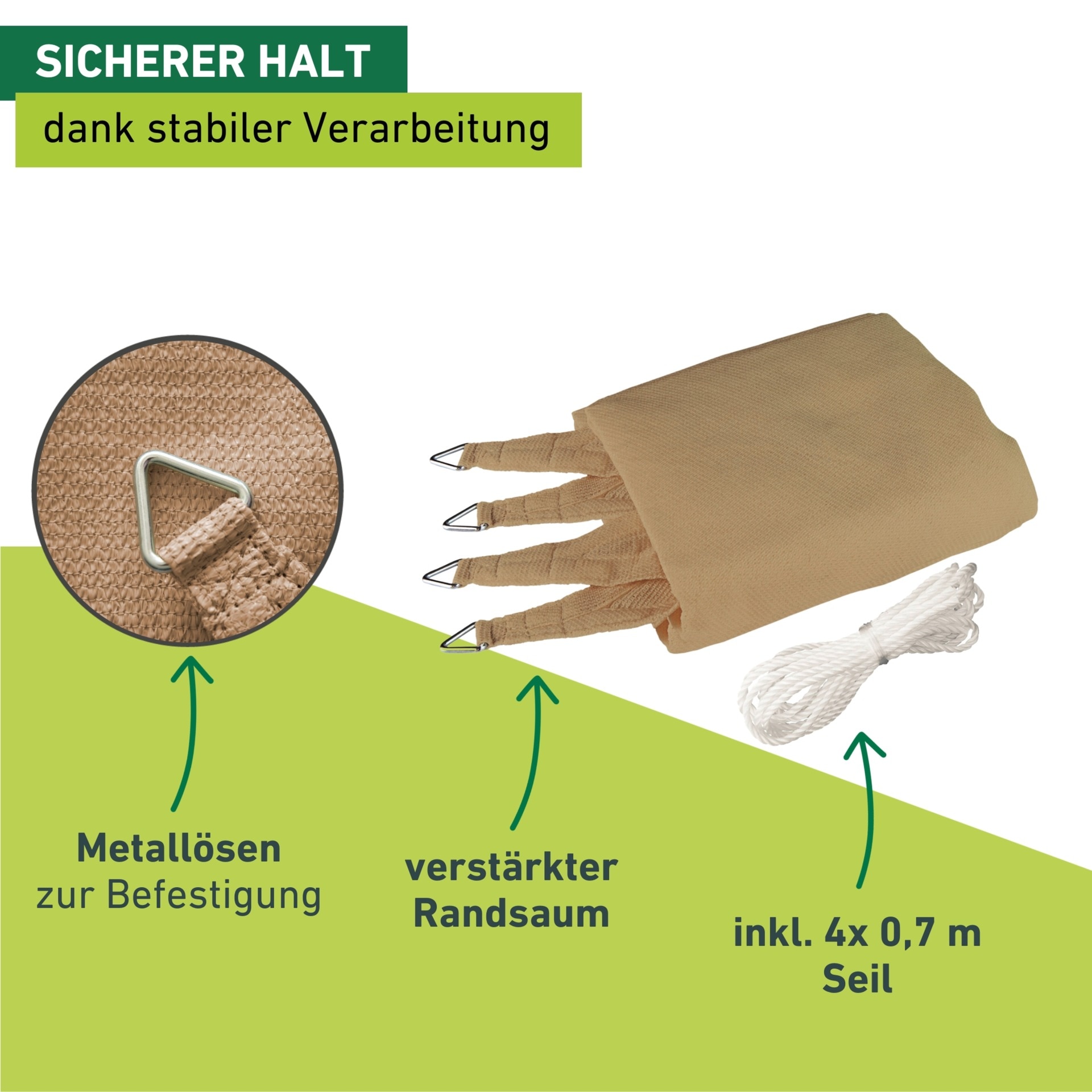 Windhager Sonnensegel »Capri, Rechteckiges Segel zur Beschattung von Garten, Terrasse, Balkon« Sonnenschutz 3 x 4 m, erhältlich in grau, champagner oder reed