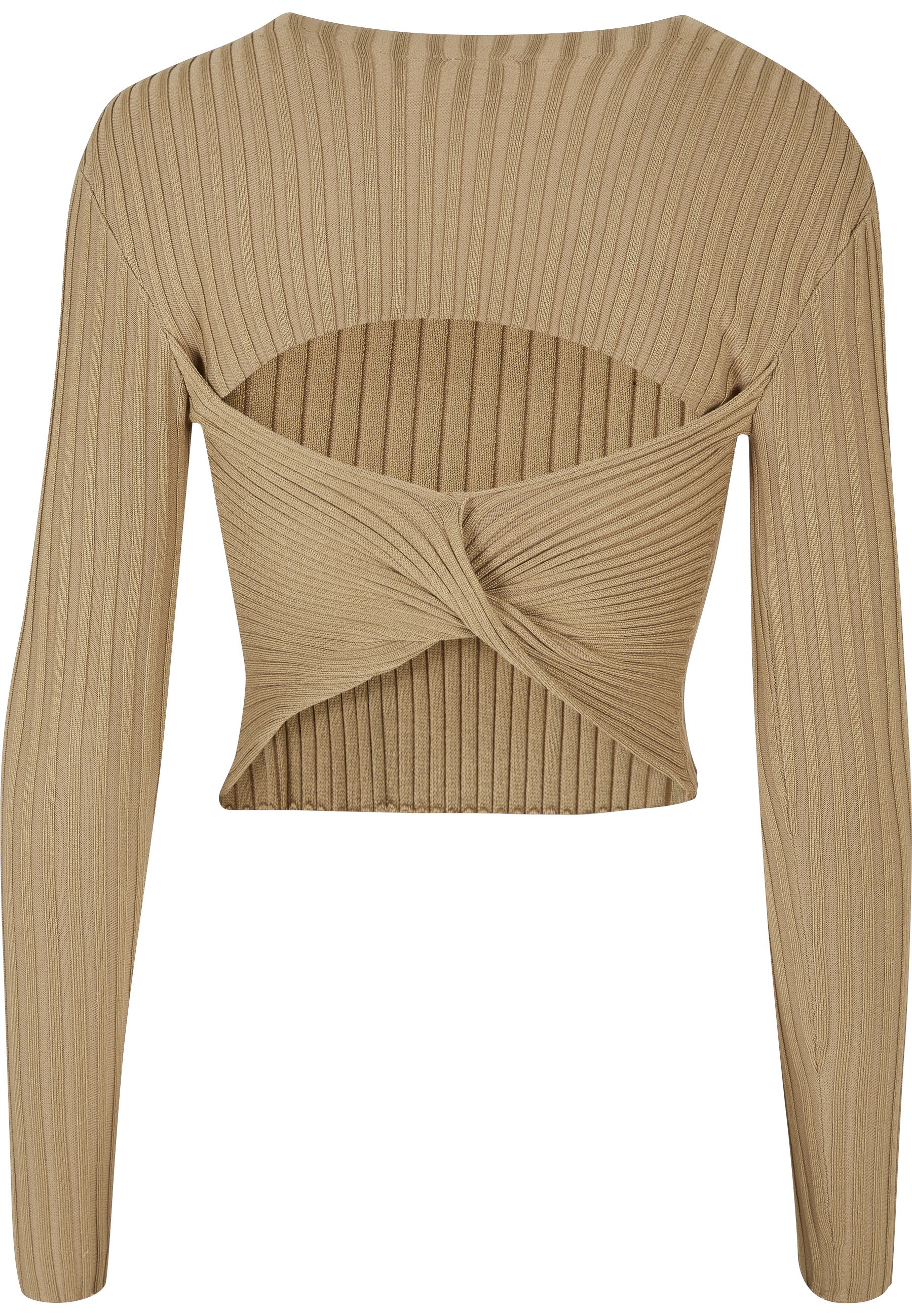 URBAN CLASSICS Fleecepullover »Urban Classics Damen Ladies Short Rib Knit Twisted Back Sweater«, 1 Stk.
