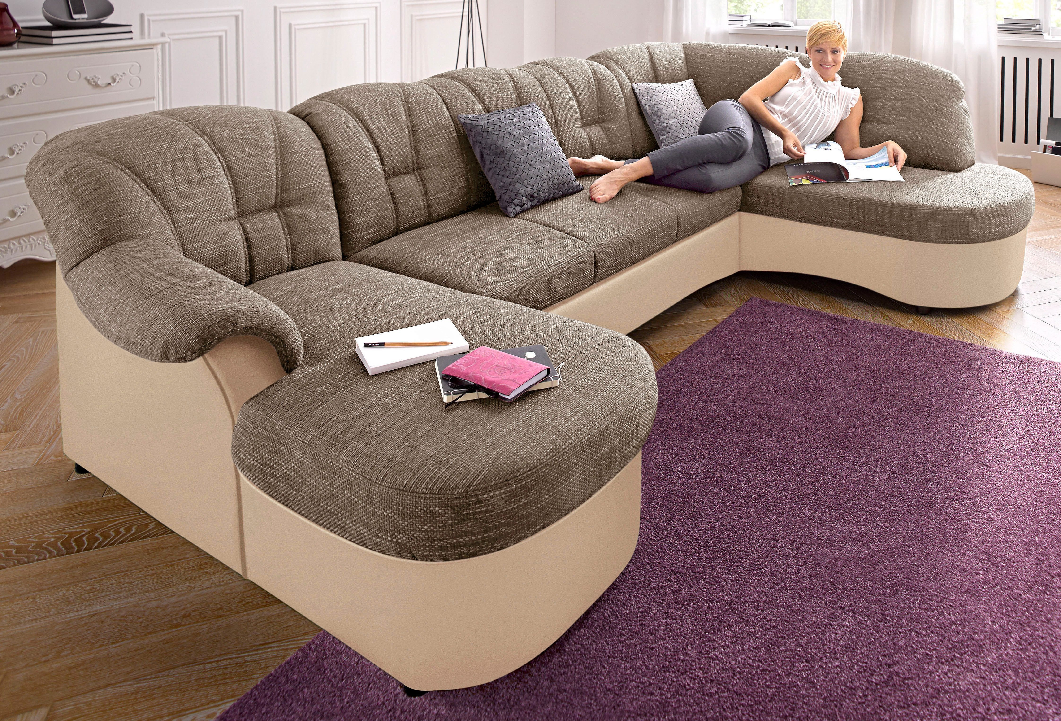 DOMO collection Wohnlandschaft "FLORES 293x180x86 cm, hochwertig, komfortabel, U-Form" wahlw. mit Bettfunktion, wahlw. mit Federkern, Unser Dauertiefpreis