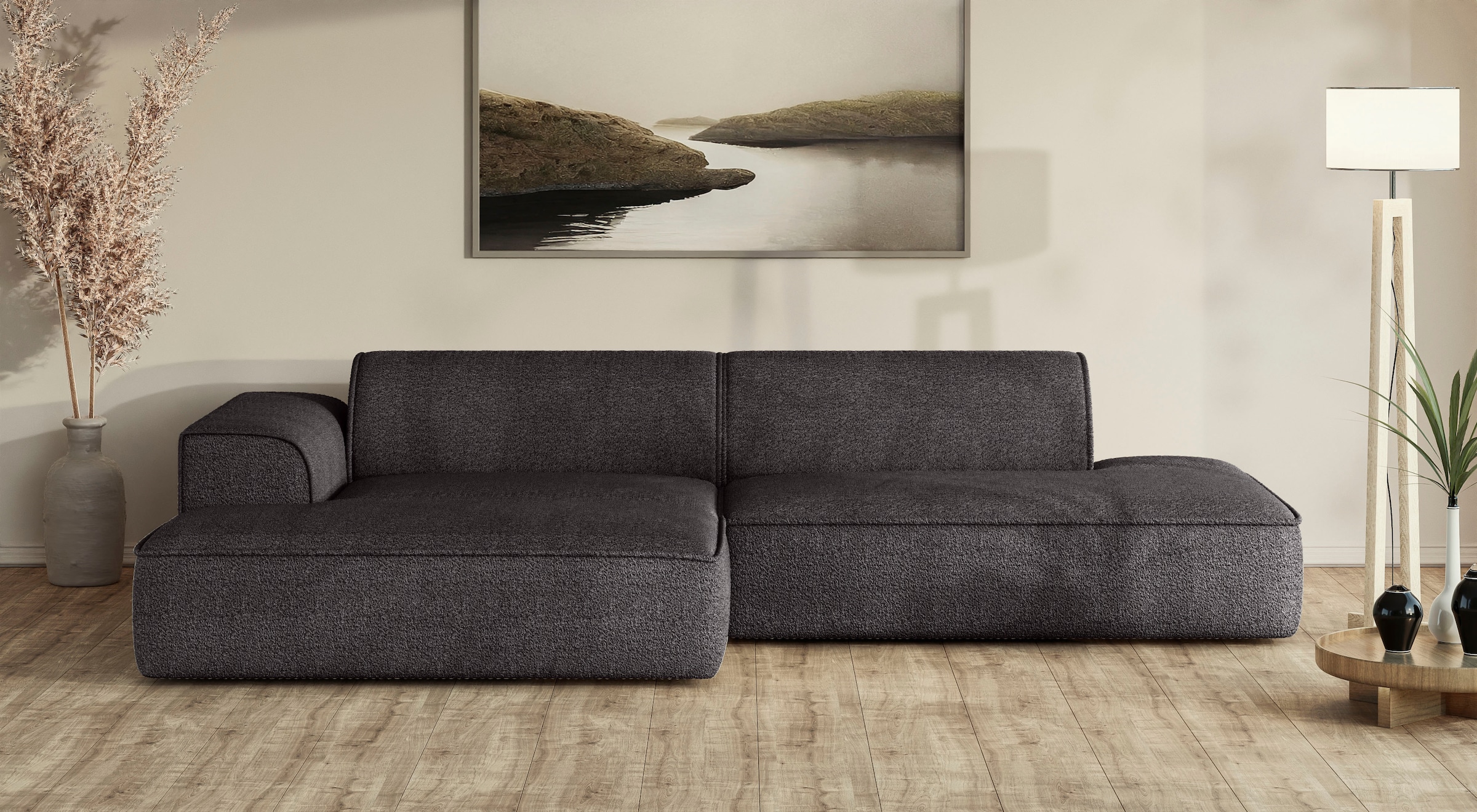 andas Ecksofa »TORSTAD mit Keder, moderne Optik, Polsterecke L-Form«, extra große Recamiere im loungigen Stil, in Bouclé und Cord