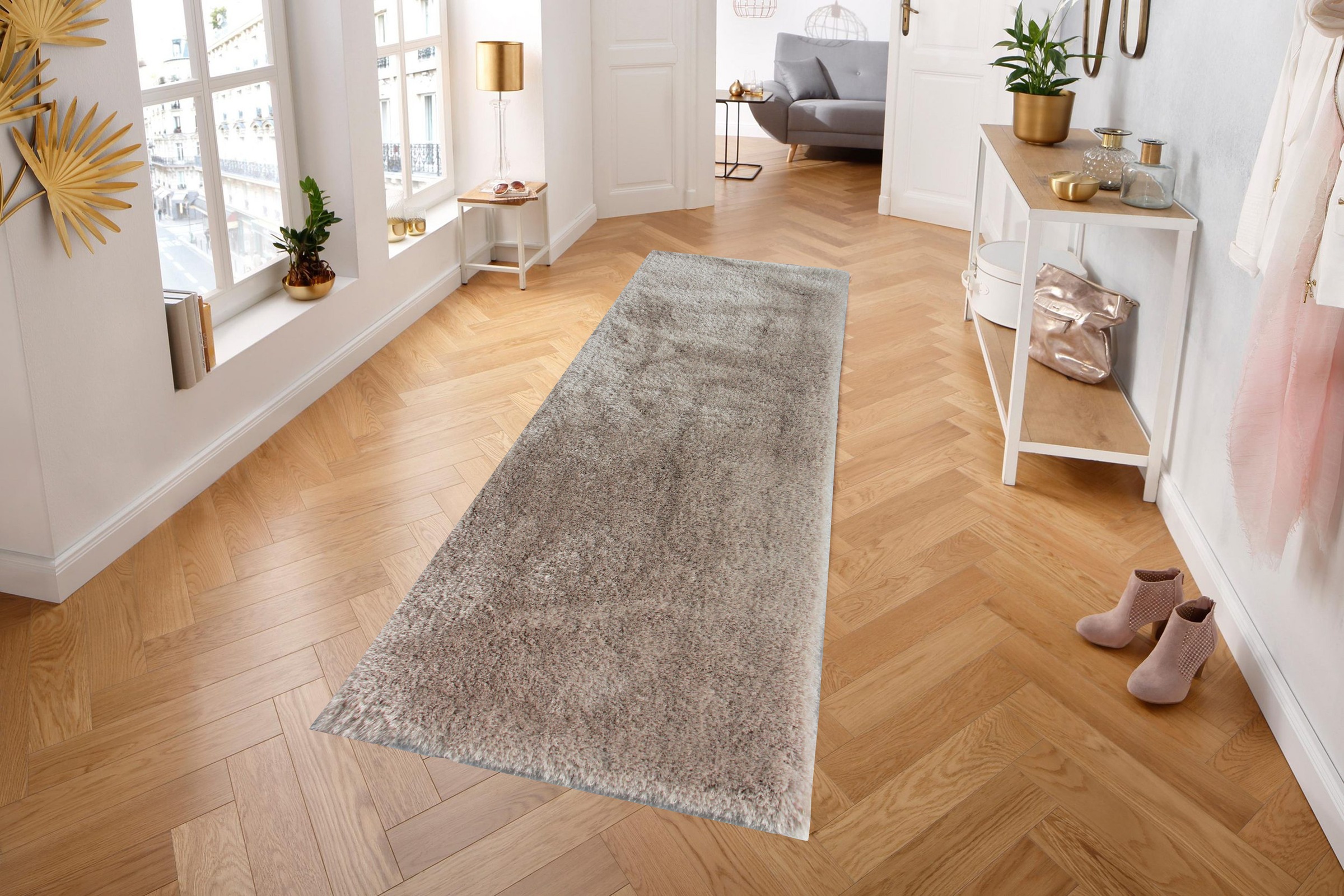 Leonique Hochflor-Läufer »Lagos«, rechteckig, 45 mm Höhe, Läufer, Teppichläufer, Brücke, gewebt, Microfaser, einfarbig
