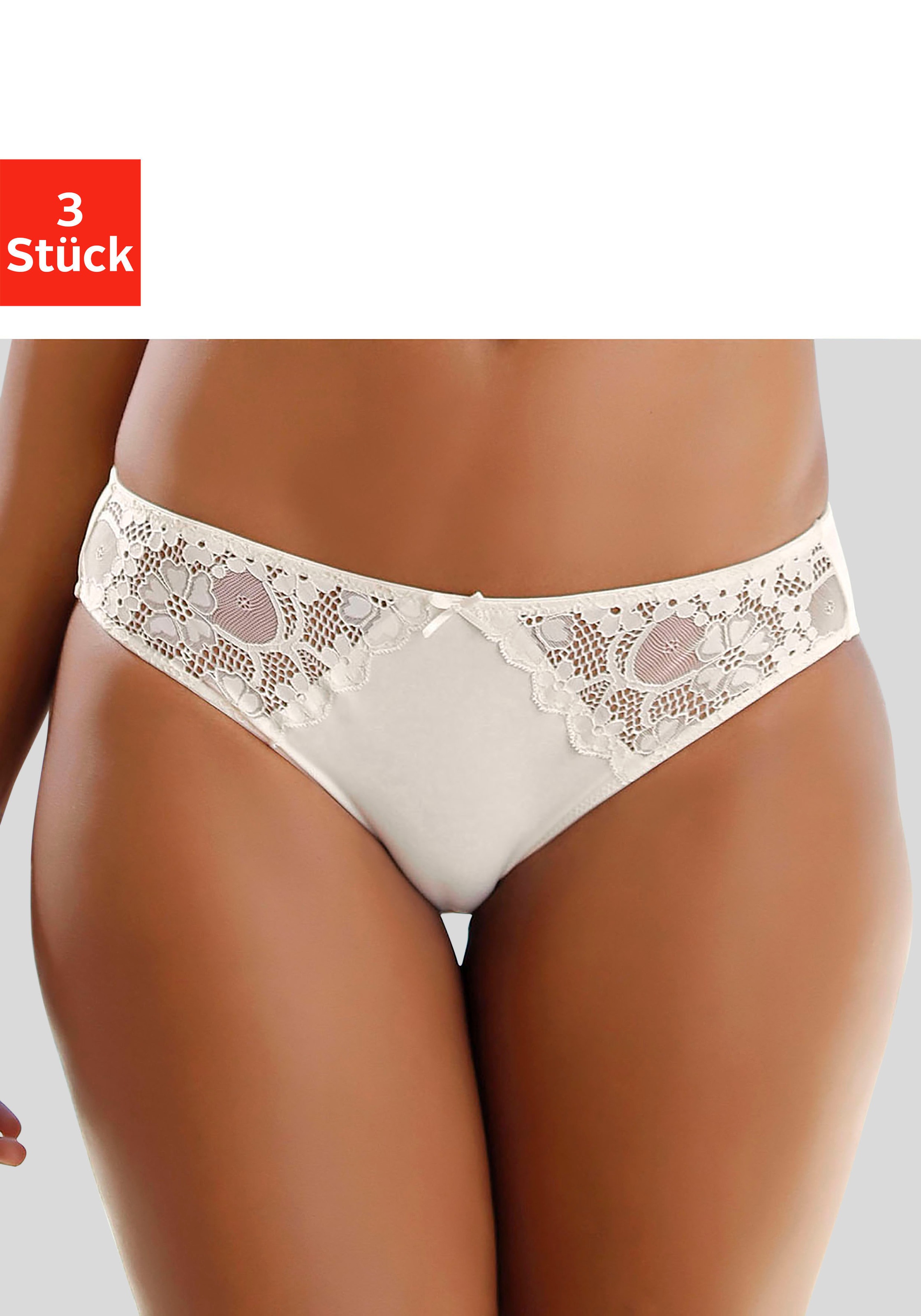 petite fleur Slip 3 Stk. mit leicht transparenter Jacquardspitze an den Sei günstig online kaufen