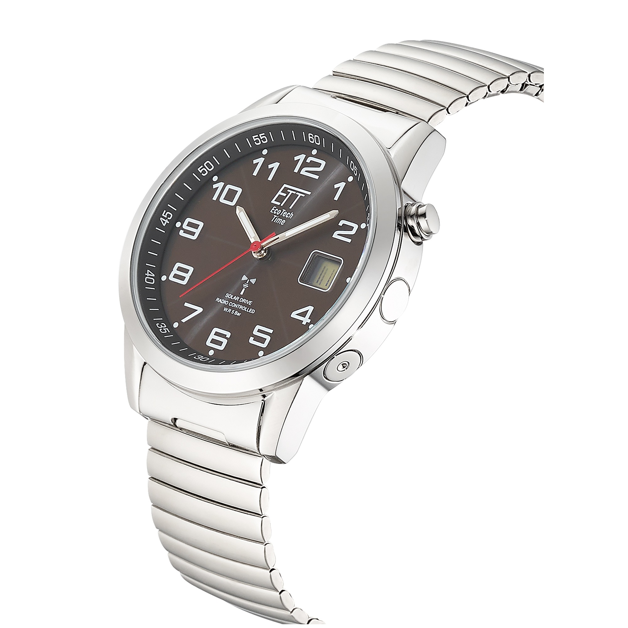 ETT Funkuhr »Gobi«, Armbanduhr, Solar, Herrenuhr, Edelstahlarmband, analog, digital