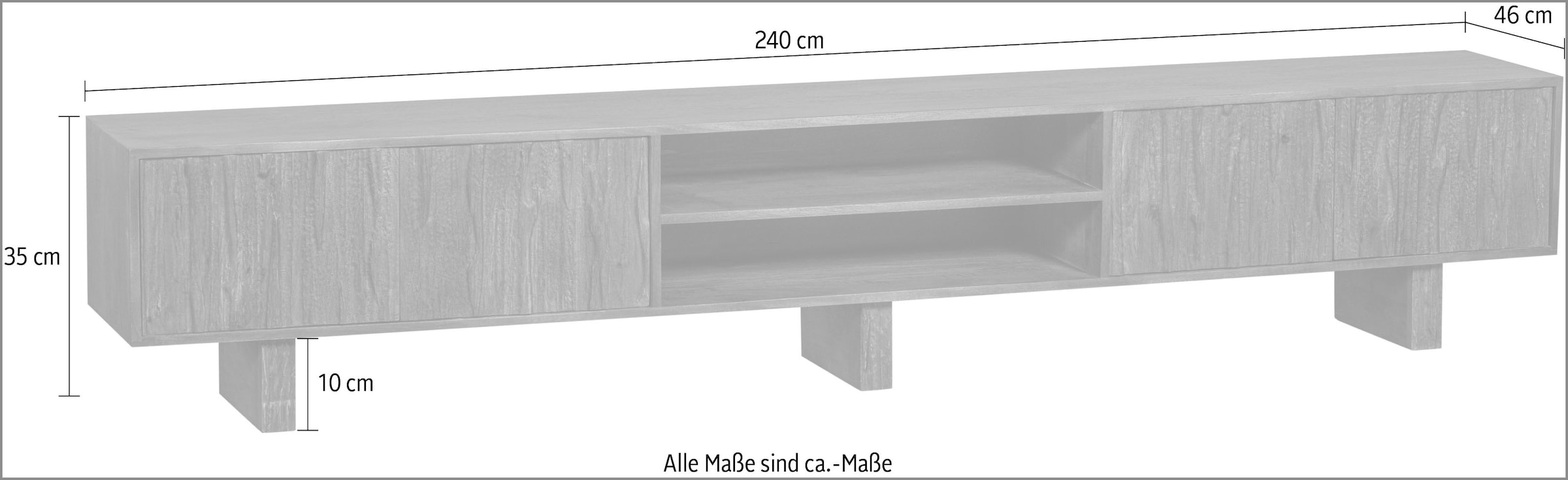 WOOOD Lowboard »Lavish TV-Kommode«, Kommode aus Mangoholz, Push-to-Open System, H 35 cm x B 240 cm
