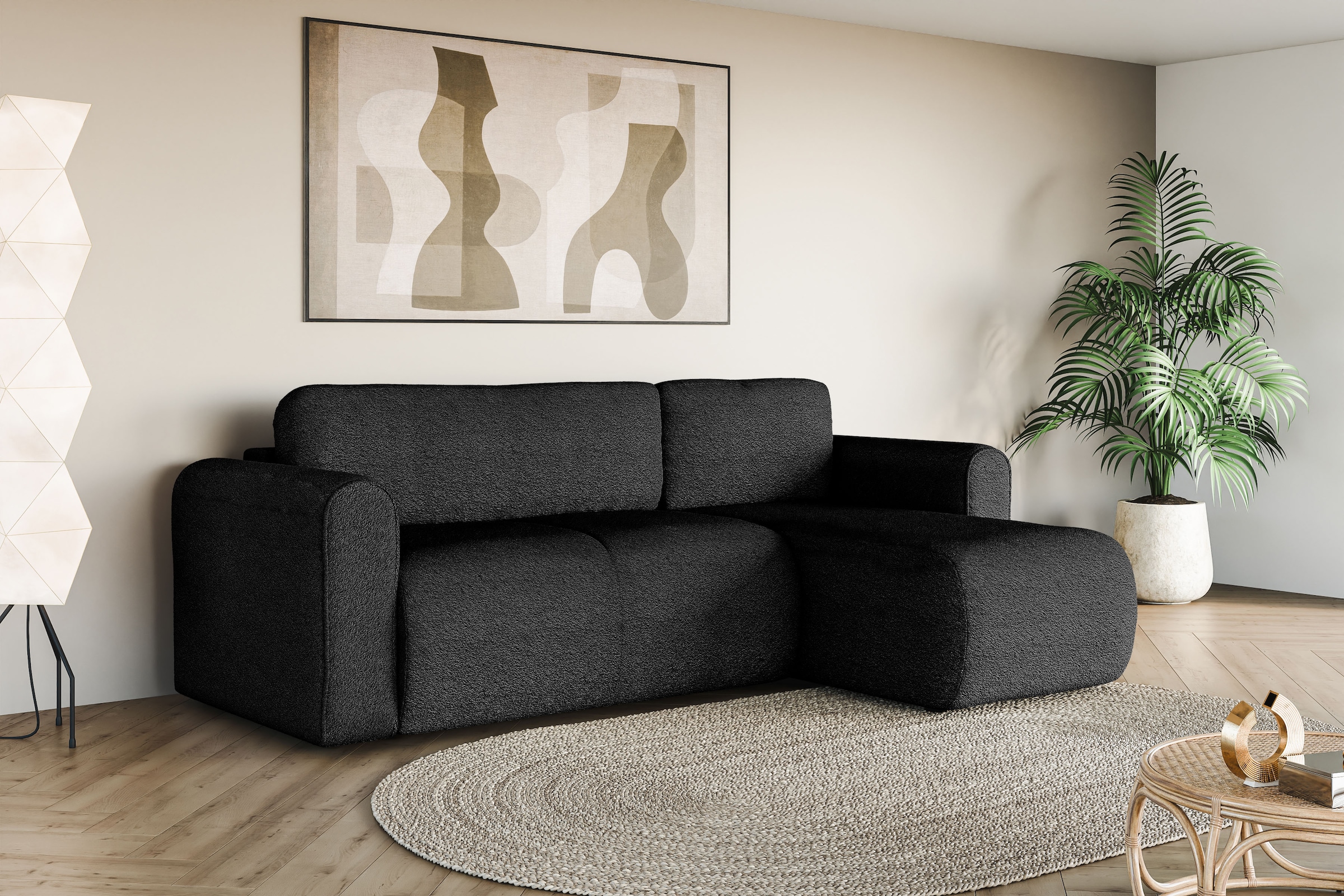 INOSIGN Ecksofa »Zacharia wahlweise Schlafsofa mit Bettkasten, B/T/H 250/166/86 cm«, L-Form mit Wellenunterfederung, Recamiere beidseitig montierbar