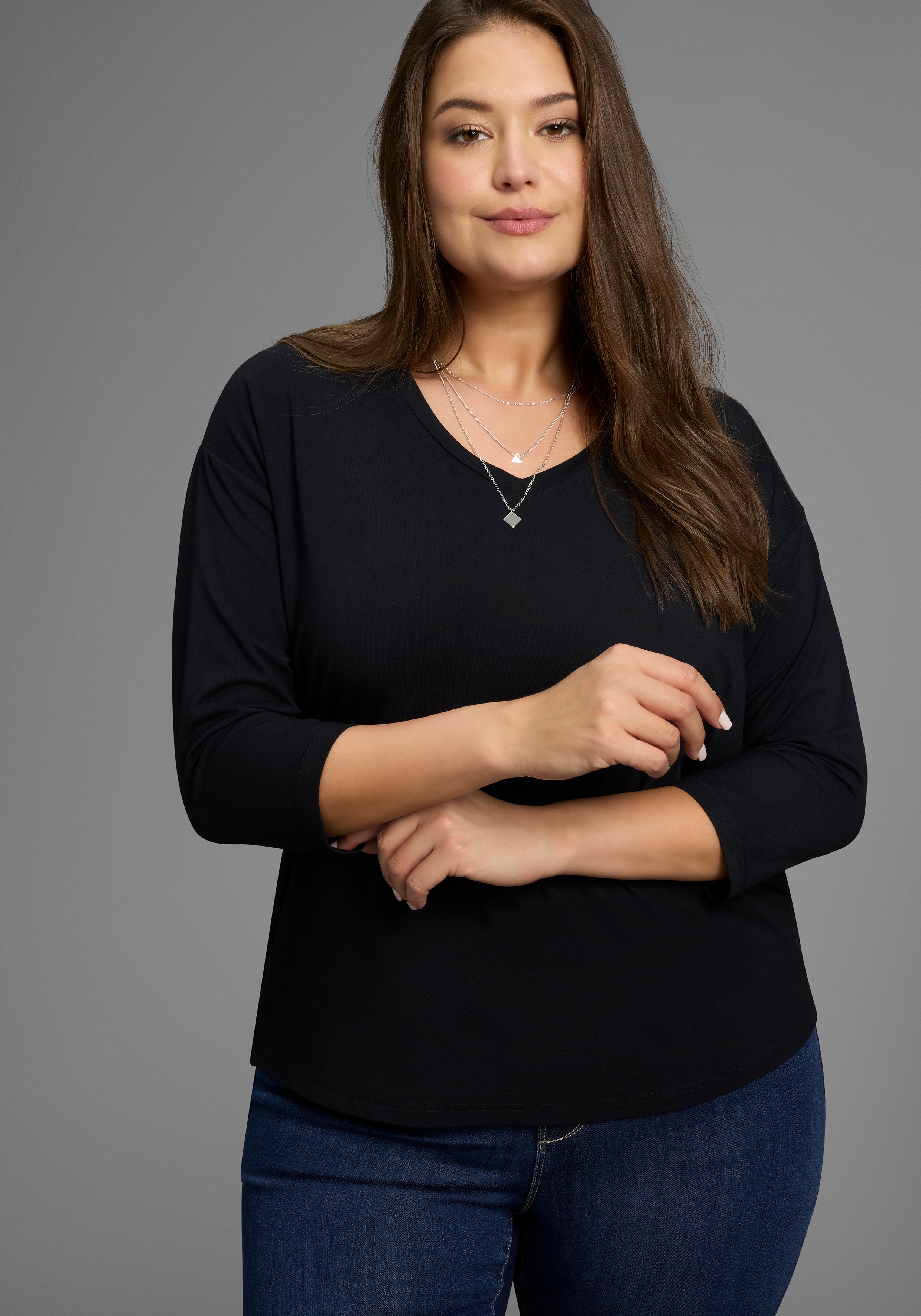 Laura Scott CURVE 3/4-Arm-Shirt "Große Größen" mit V-Ausschnitt und lockerer Passform