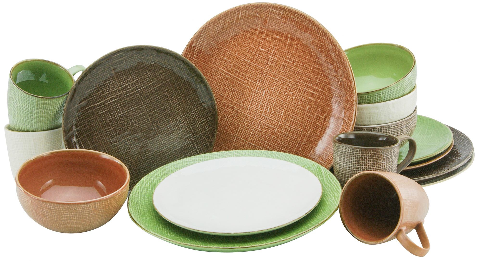 CreaTable Kombiservice »Geschirr-Set Canvas«, 16 BAUR 4 | tlg., Tafelservice 16 Service, Farben, für mediterrane Set, Personen), Personen Teile, im Kaffeeservice Leinenstruktur, 4 und für (Set