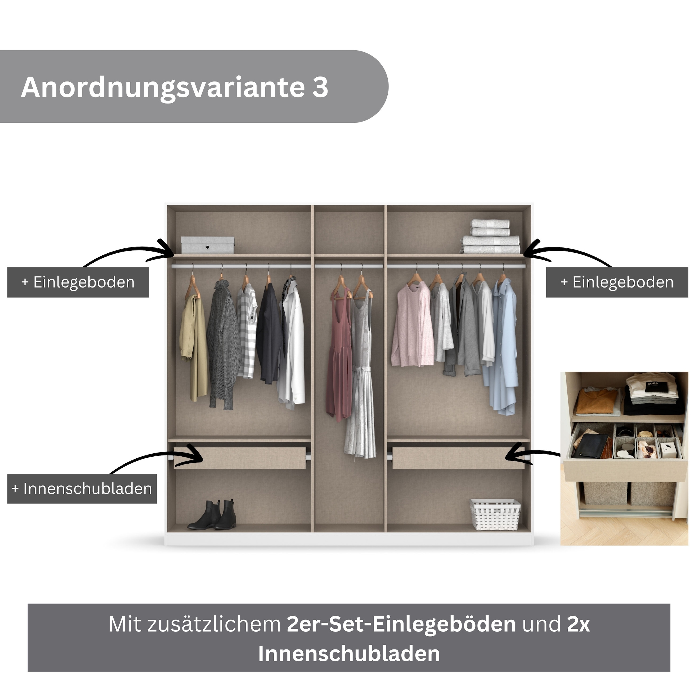 rauch Drehtürenschrank »Koluna«, mit Spiegel, inkl. 2 Innenschubladen sowie extra Böden