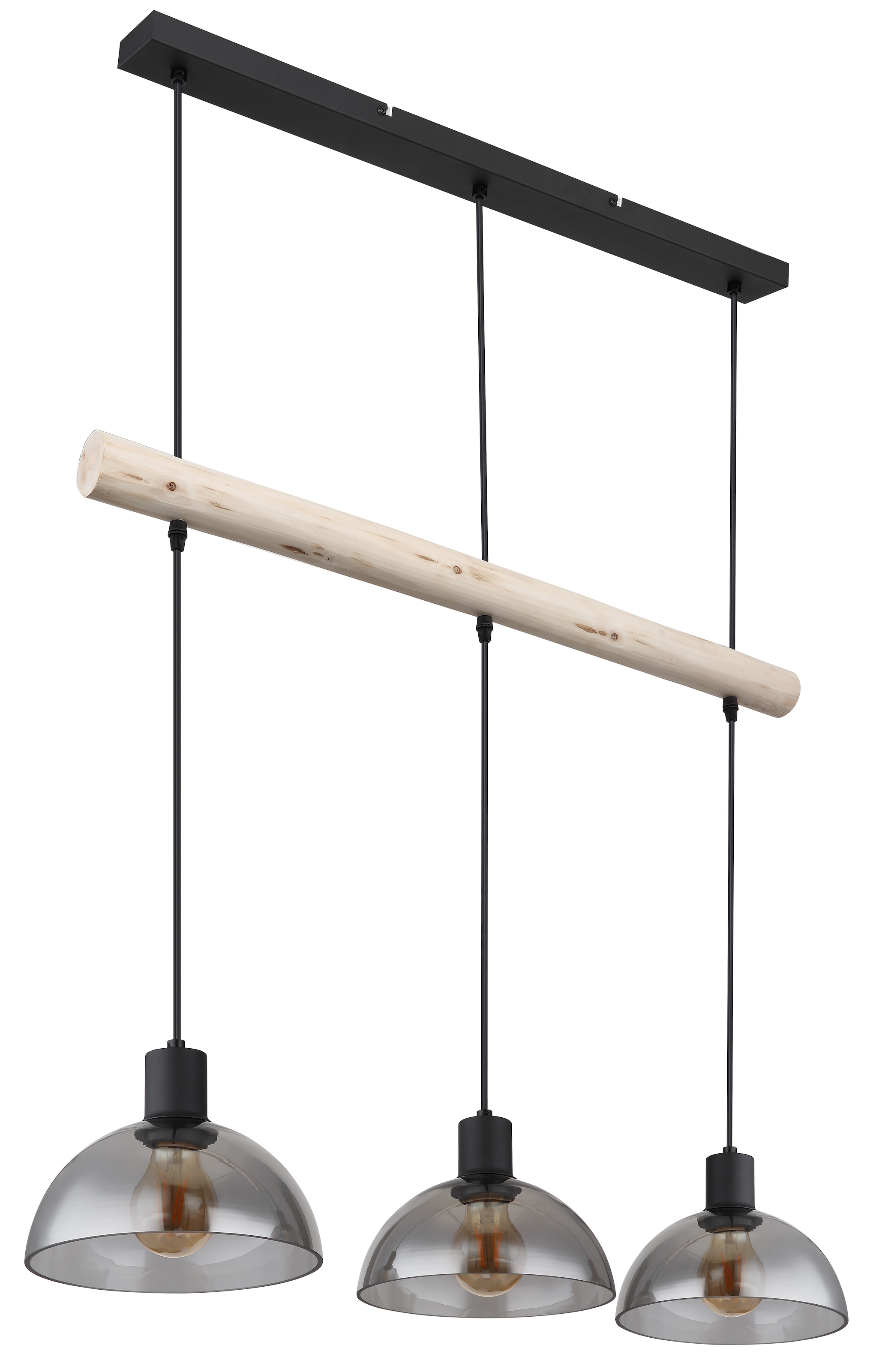 GLOBO LIGHTING Hängeleuchte »LINDI« E27 1 Stk. Schwarze Hängeleuchte Holz natur, Glas rauchfarben, höhenverstellbar