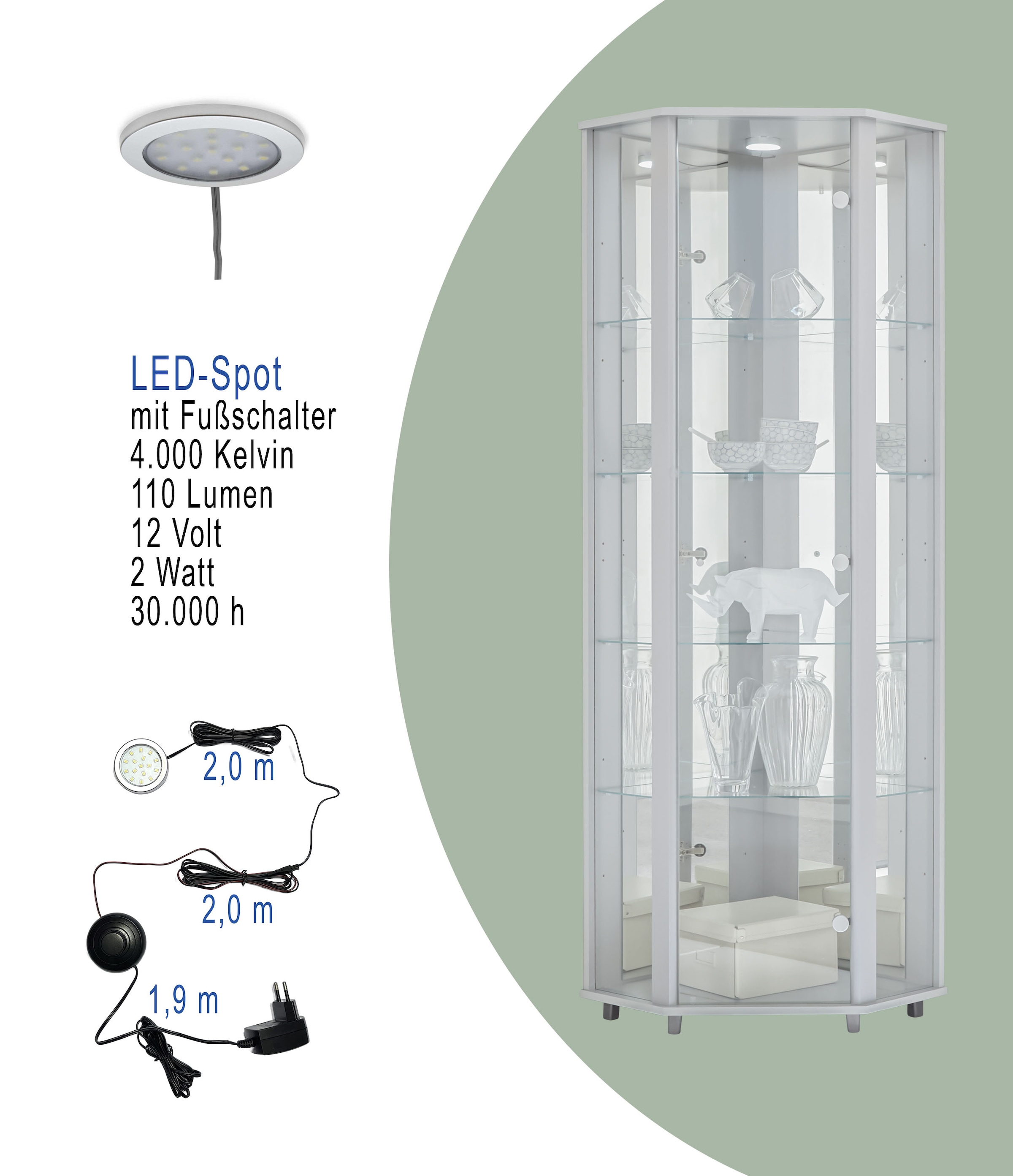 fif möbel Eckvitrine »TRIO Höhe ca. 172 cm, ink. Beleuchtung«, Eckvitrine/Glasvitrine 1x Glastür, perfekt für Sammler, Sammlervitrine