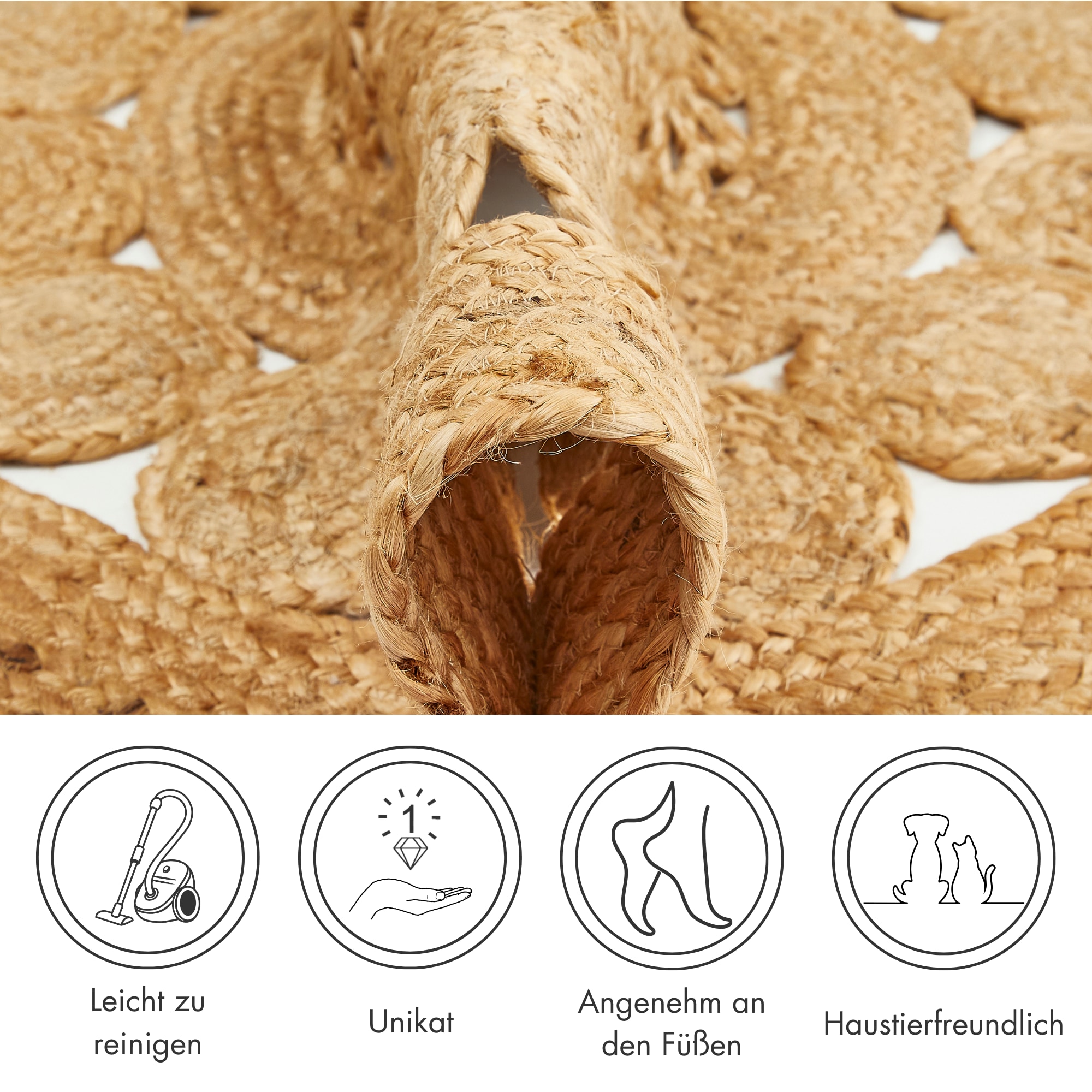 LUXOR living Teppich »Balo« rund 6 mm Höhe Juteteppich, reine Naturfaser, handgeflochten, Flecht Design