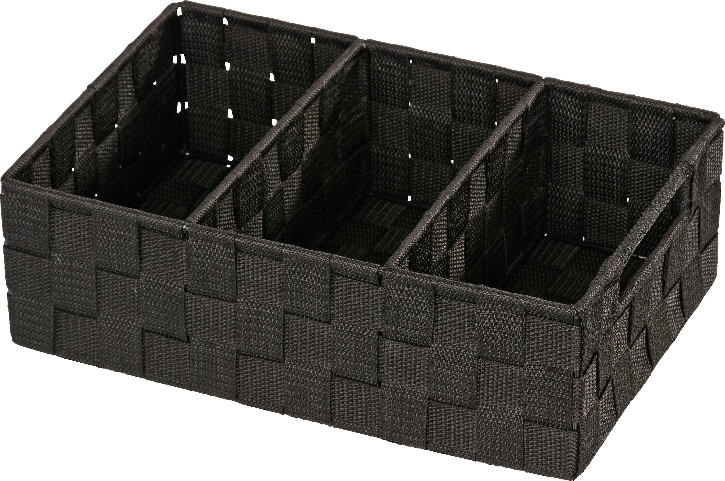 Organizer WENKO, B:32cm H:10cm T:21cm, schwarz, Polypropylen, Büro, Aufbewahrungsboxen, "Adria", mit Griff, 3 Fächer