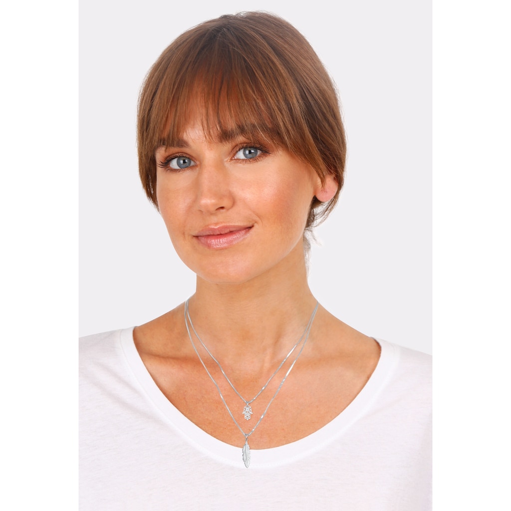 Elli Gliederkette »Layer Feder Hamsa Kristalle 925 Silber«