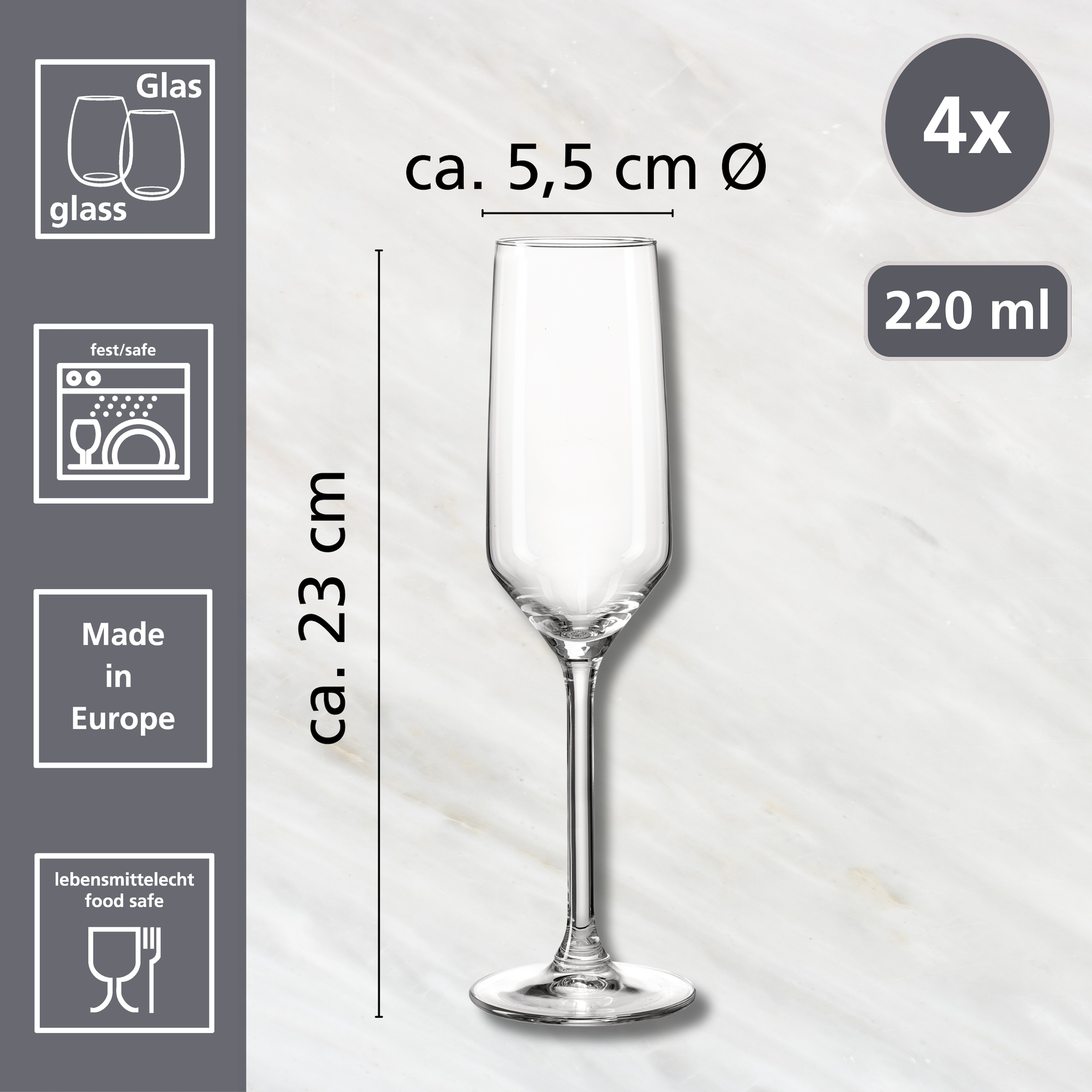 Ritzenhoff & Breker Sektglas »Rumba«, (Set, 4 tlg.), 4er Set, je 220 ml