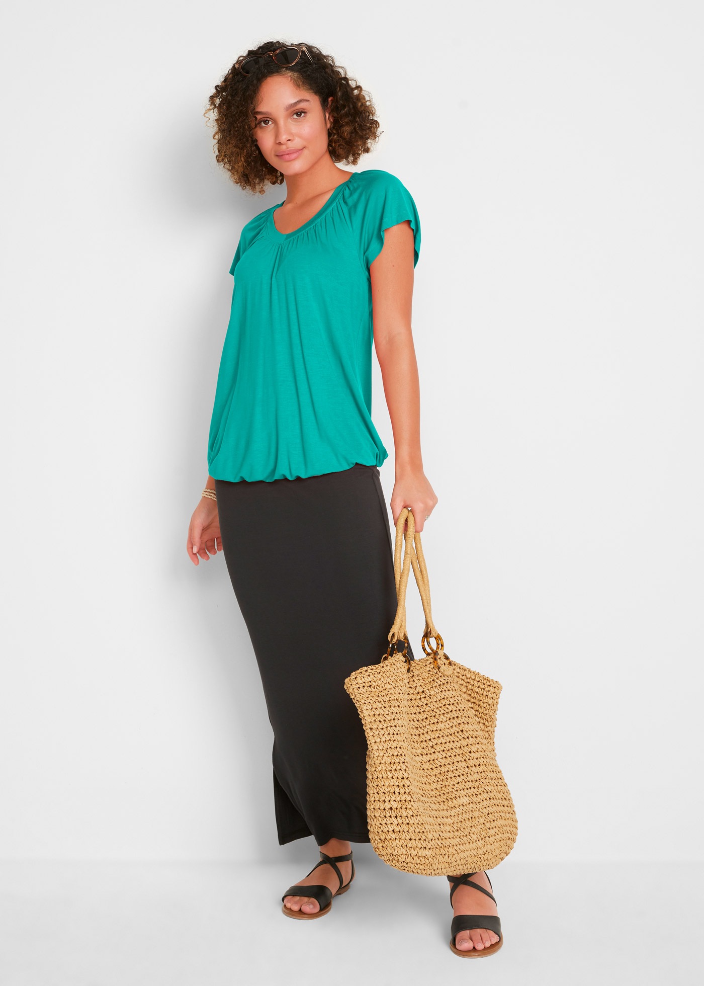 bonprix T-Shirt Ballonform, mit kurzen Flügelärmeln, mit Gummibund am Saum