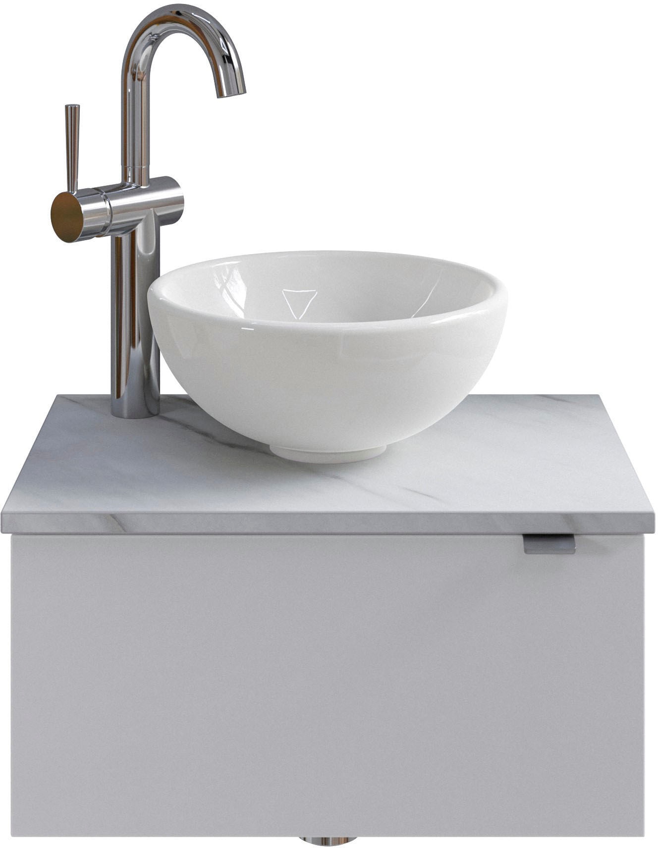 Saphir Waschtisch "Serie 6915 Waschschale mit Unterschrank für Gästebad, Gäste WC" Keramik-Aufsatzbecken, Waschtischplatte, Waschtischunterschrank, 3 Stk. tlg. 51 cm breit, 1 Tür, Waschtischplatte, kleine Bäder, ohne Armatur