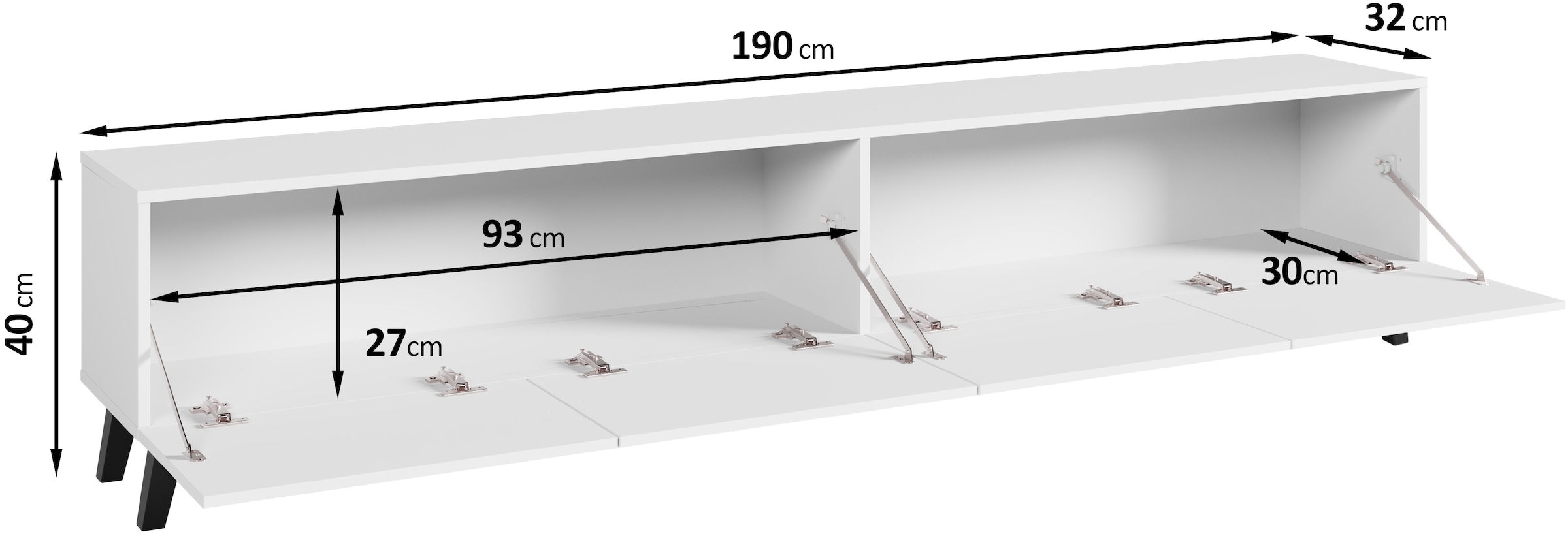 Home affaire Lowboard »LOWBOARD PHUKET II,  TV-Kommode Breite 190cm« 1 Stk. tlg. Modernes, griffloses Design mit 4 Klappen in eleganten, matten Farben