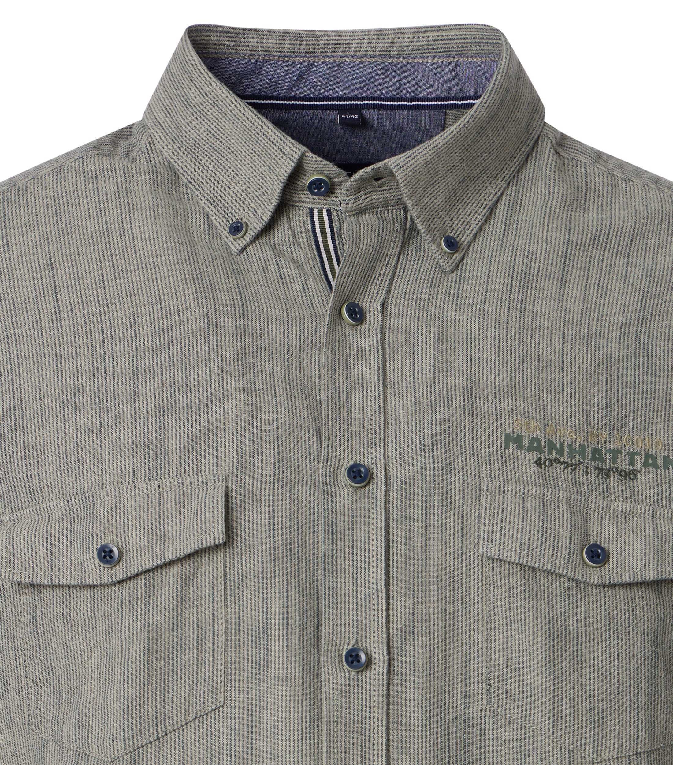 CASAMODA Short Sleeve Linen Shirt Striped Green M 2