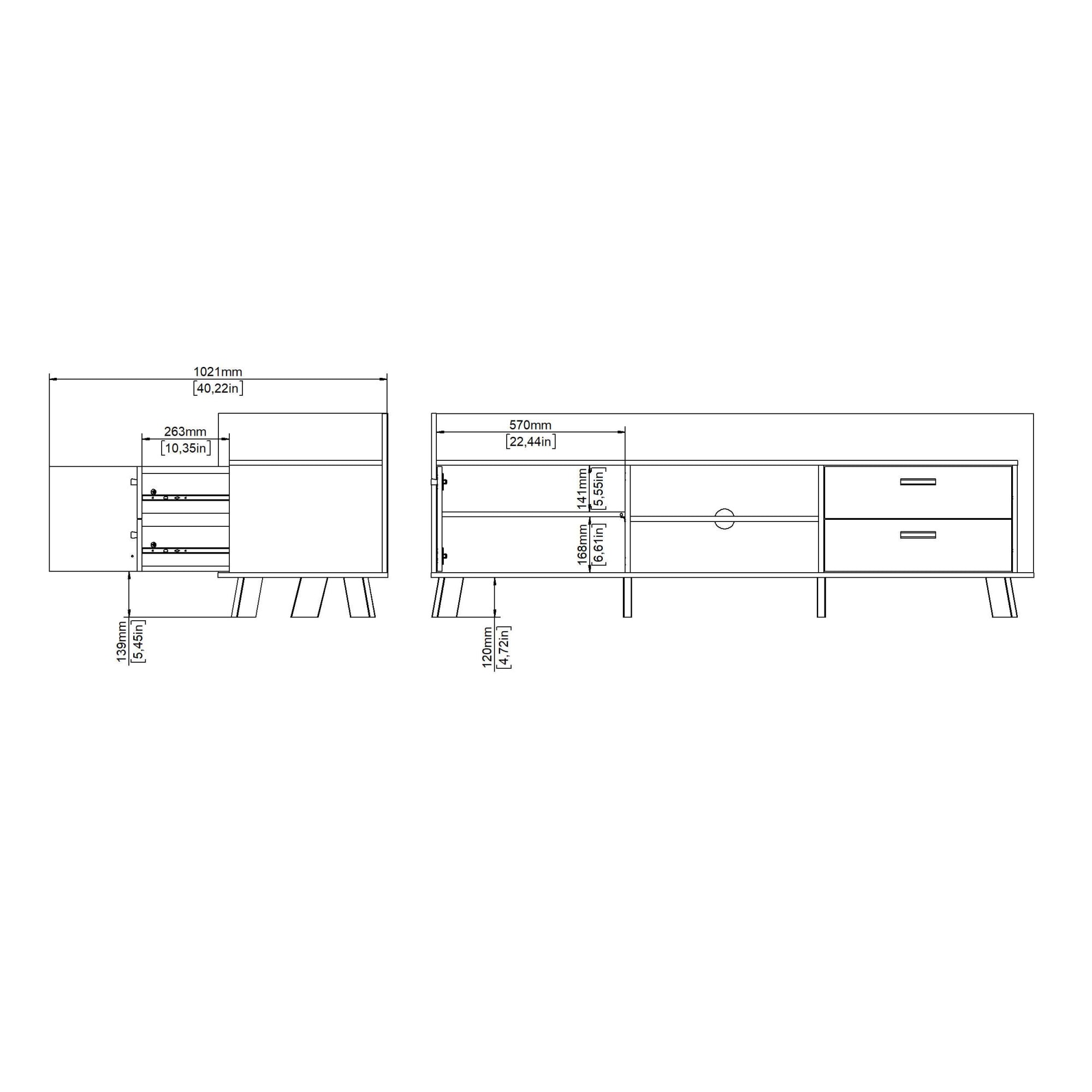 andas Lowboard »Ikast TV-Möbel, Sideboard, TV-Unit, Fernsehschrank, TV-Element«, TV-Kommode, 1 Tür, 2 Schubladen, Breite 182 cm, Höhe 61,6 cm