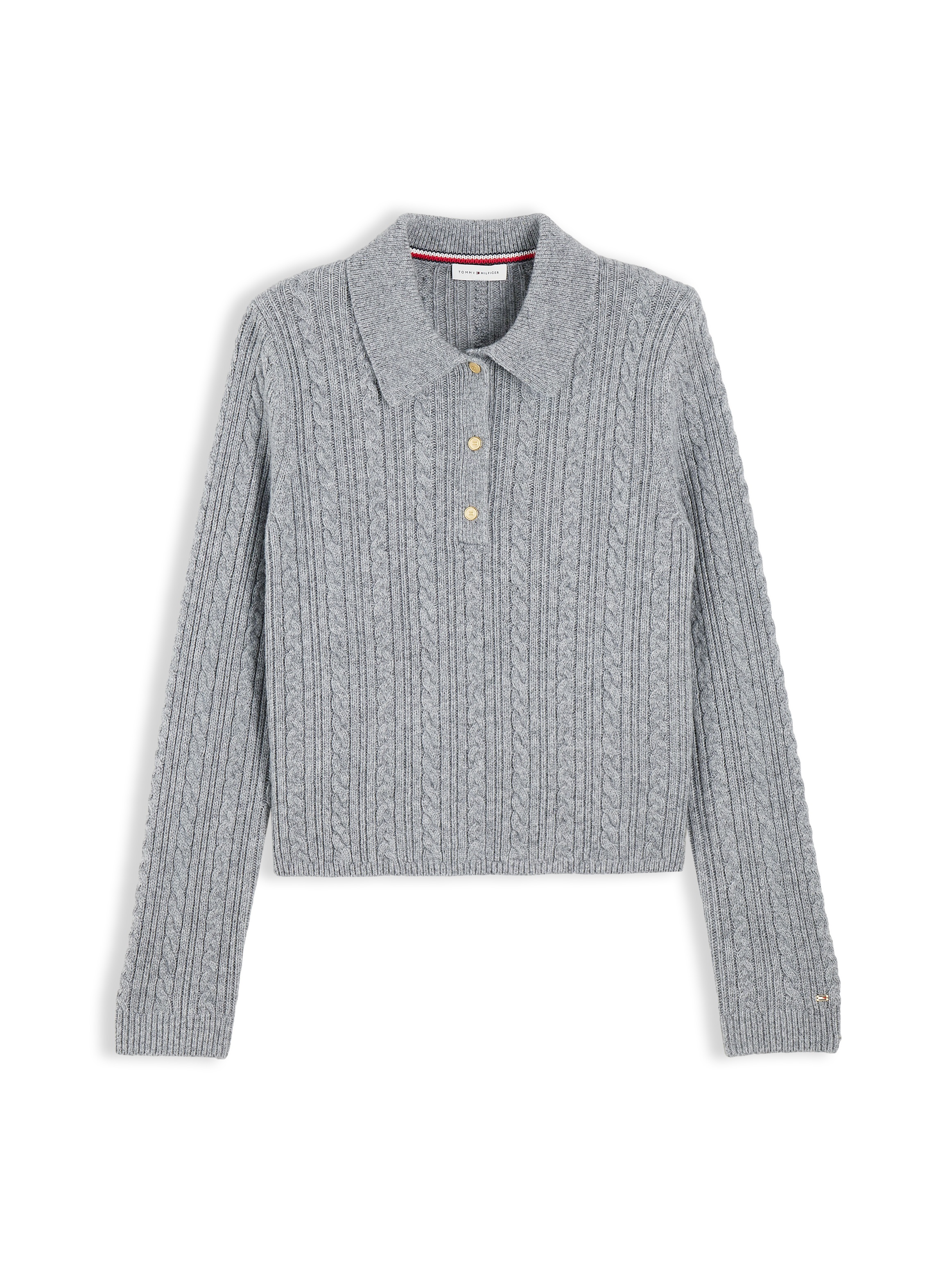 Tommy Hilfiger Polokragenpullover »LS POLO CABLE SWEATER REG FIT« Materialmix, mit Zopfmuster